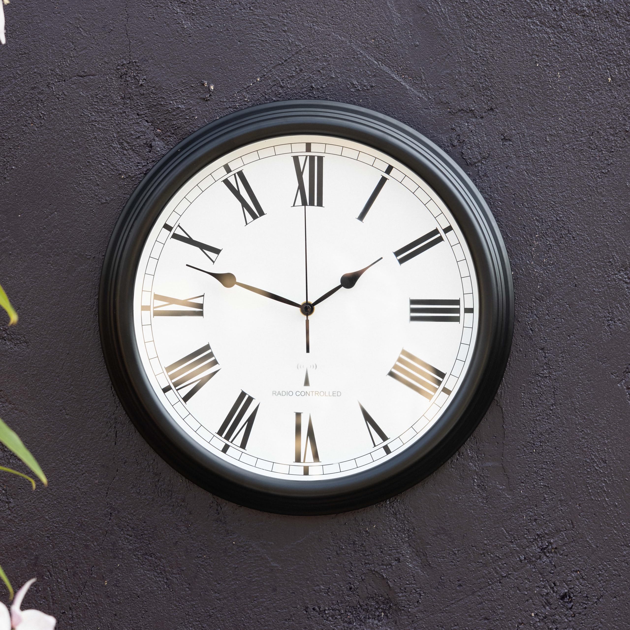 About Time 38cm Perfect Time Radio Controlled Outdoor Patio Garden Wall Clock in Black