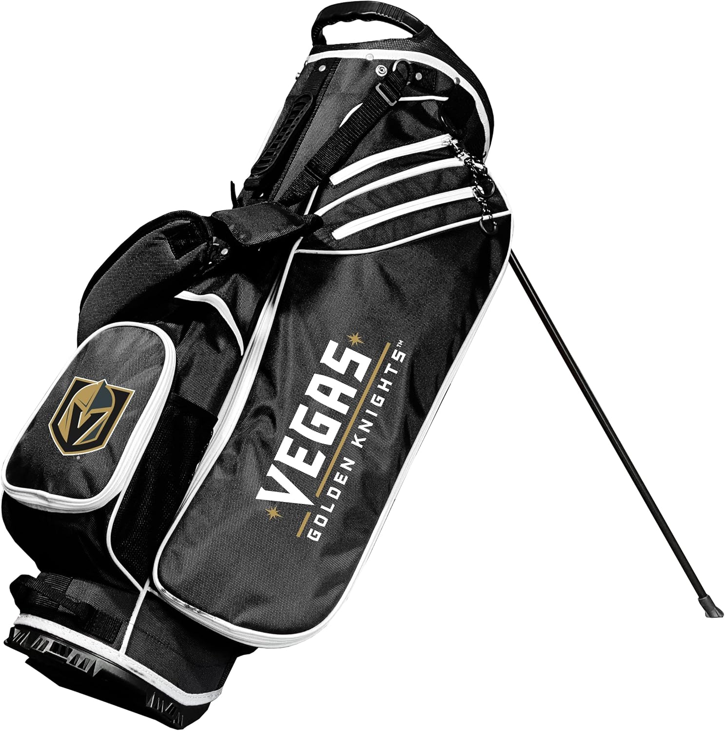 Team Golf NHL Vegas Golden Knights Birdie Golf Stand Bag, Lightweight, 14-Way Club Divider, Spring Action Stand, Insulated Cooler Pocket, Velcro Glove and Umbrella Holder & Padded Handles