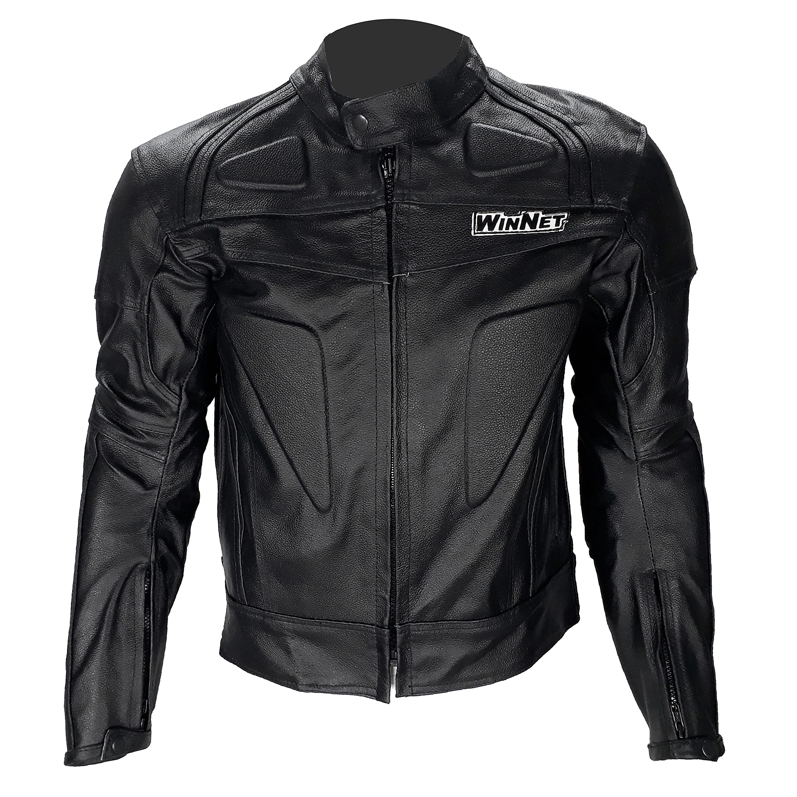 WinNet giacca giubbotto da moto in di pelle con protezioni omologate C.E. ed imbottitura removibile