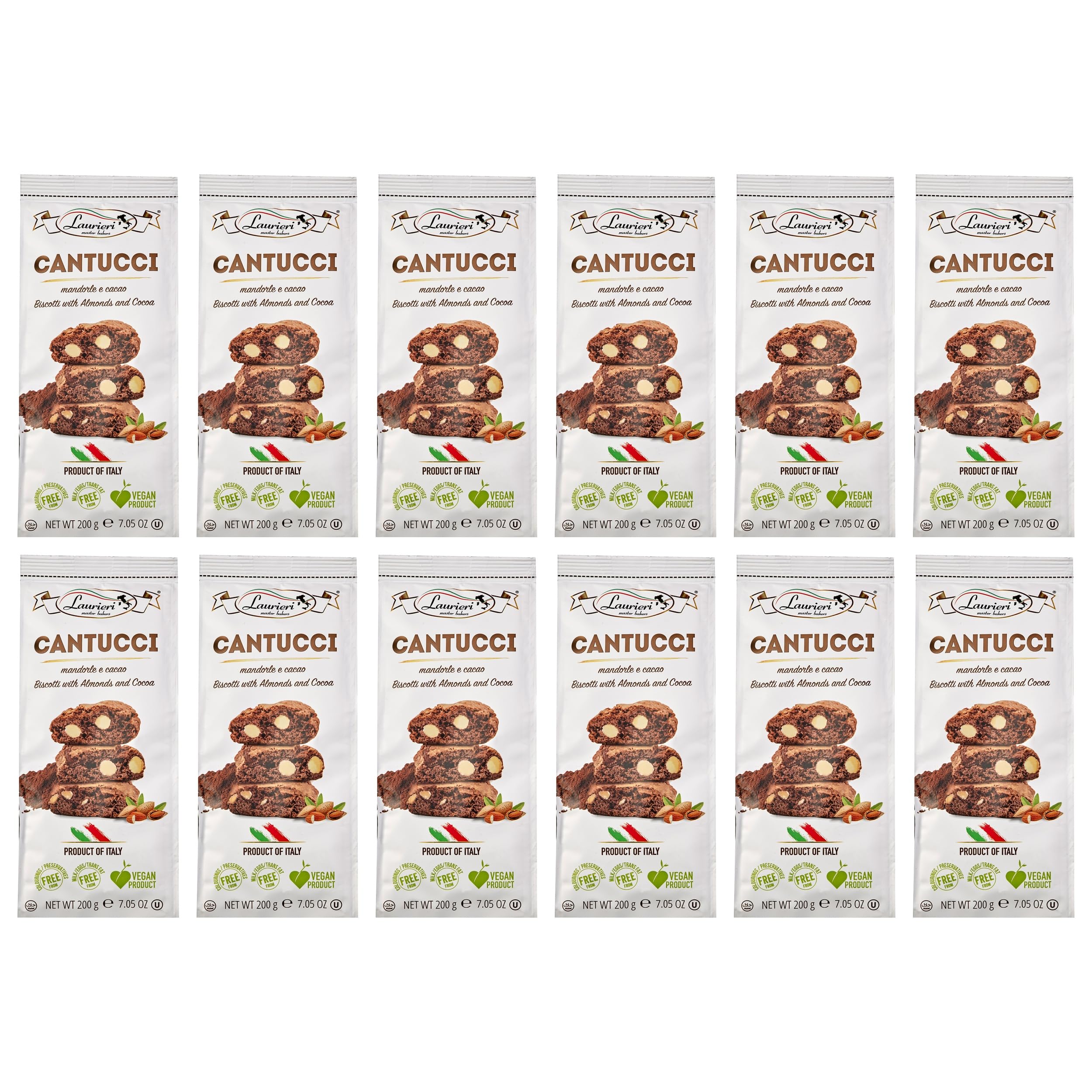 Laurieri Cantucci mit Mandeln und Kakao aus Italien inkl. FeinWert E-Book (12 x 200 g)