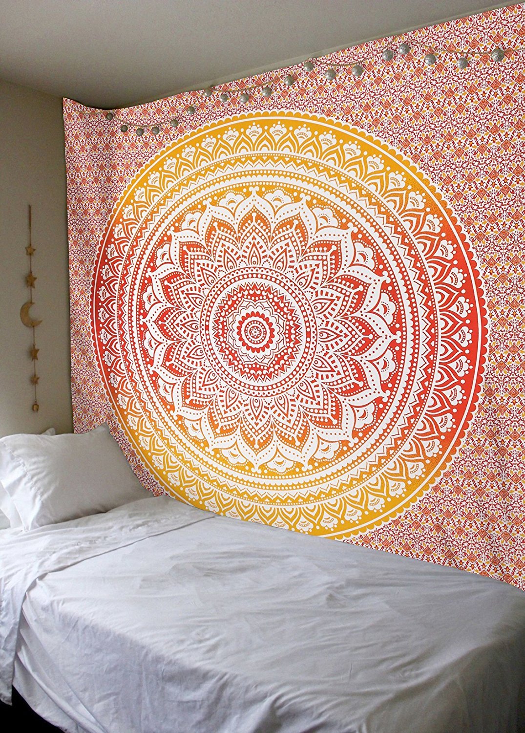 Radhykrishnafashions Indian Hippie Gypsy Bohemian Psychedelic Cotton Mandala Wall Hanging Tapestry Multi Color Twin Mandala Hippie Tapestry (Twin (84x54 Inches)) (Red Ombra)