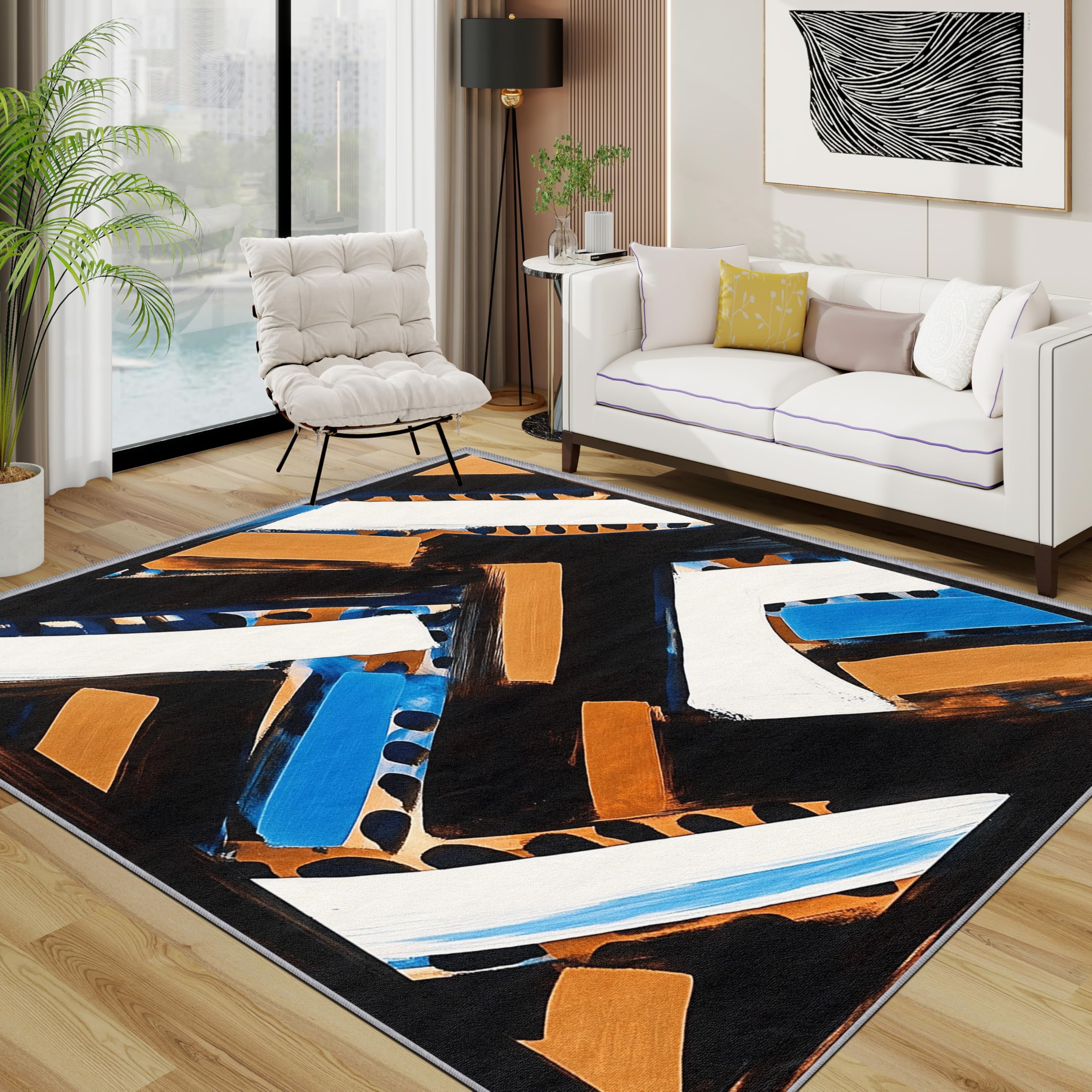 TerroVee Abstract Rug - Modern Stylish Geometric Small Rugs for Bedroom 60x90, Contemporary Stylish Unique Floor Mat Soft Washable Non Slip Indoor Mats, Abstract Room Decor