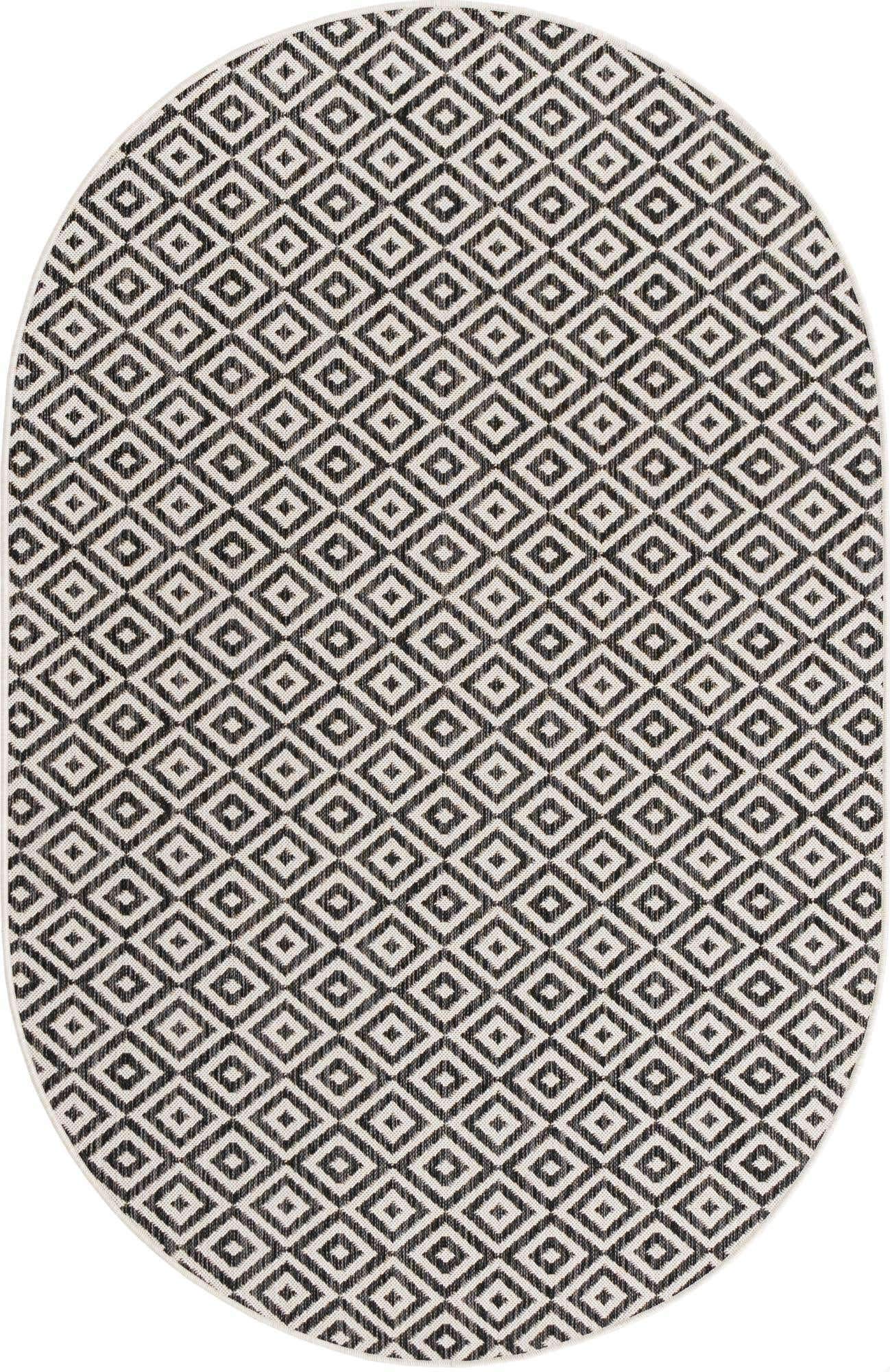 Unique Loom Outdoor Collection Area Rug - Costa Rica (5' 3' x 8' Oval, Charcoal Gray/ Ivory)