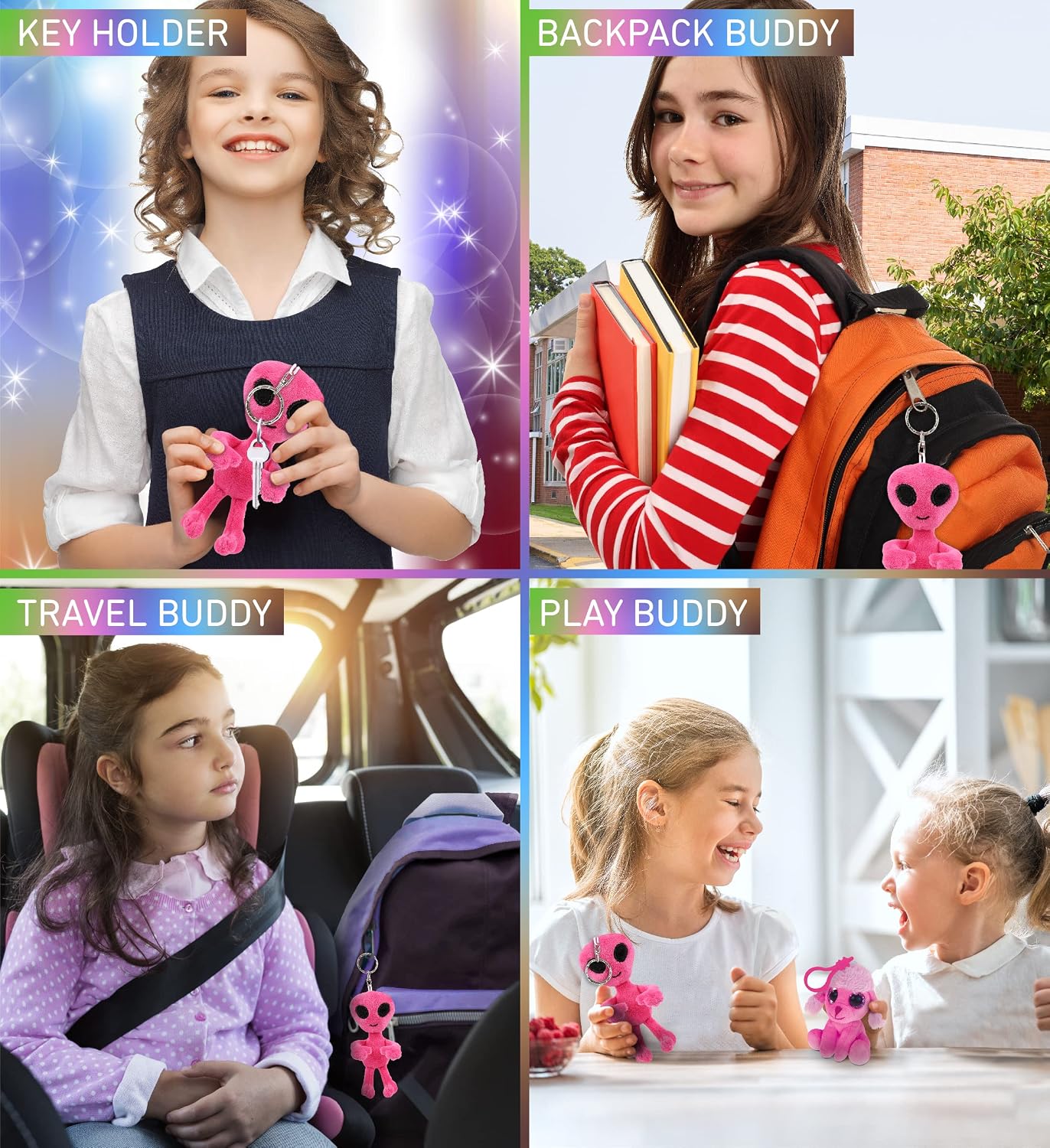 DolliBu Alien Plush Keychain Stuffed Figure Toy for Kids Bag, Purse, Backpack, Handbag