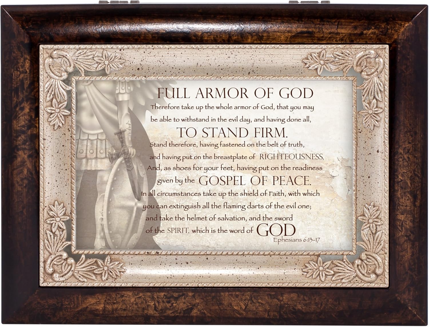 Cottage Garden Full Armor of God Italian Design Jewelry Music Box Plays Amazing Grace