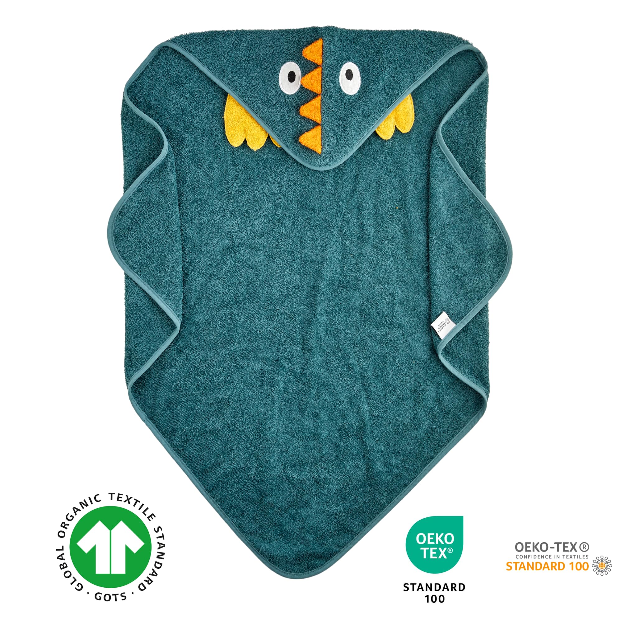 Serviette de bain à capuche pour enfants, motif dinosaure, 100 % coton, douce et absorbante, pour bain, plage et piscine, bleu sarcelle