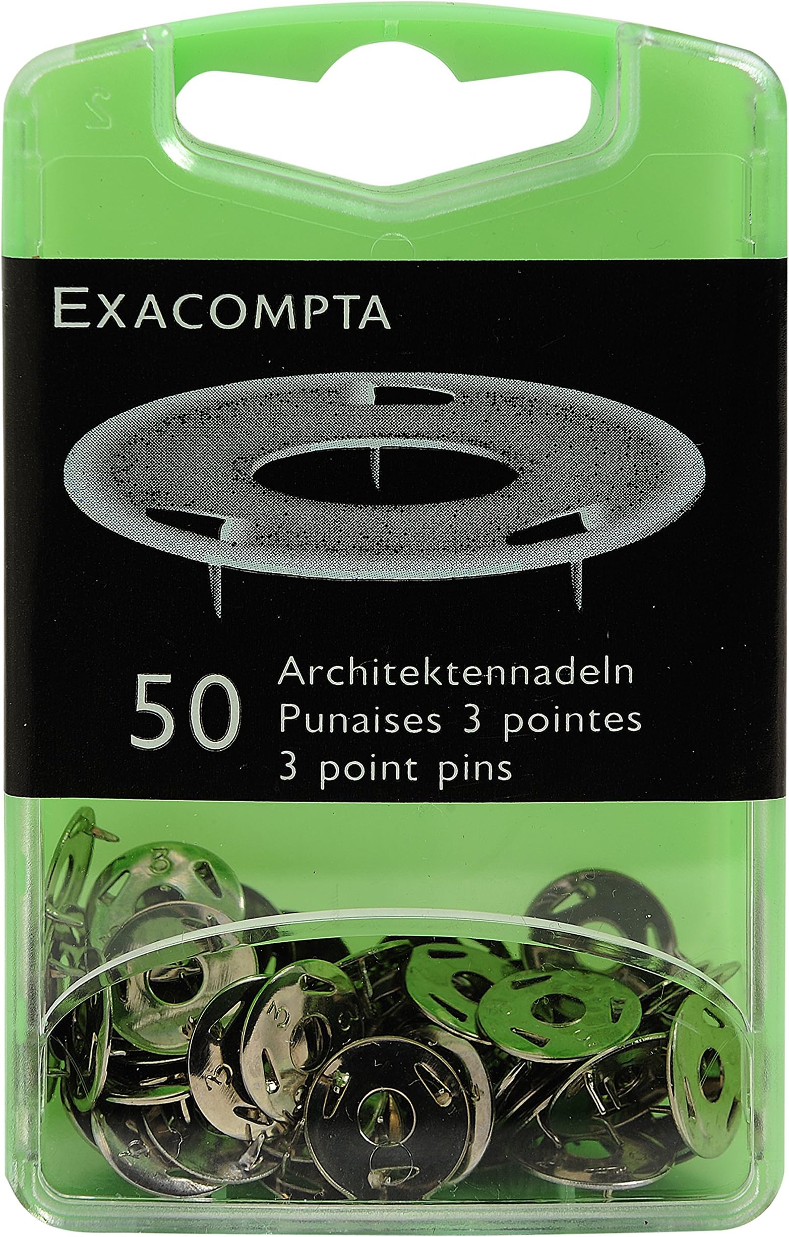 Exacompta - Ref 14761E - 3-Point Drawing Pins (Pack of 50) - 3mm Height x 12mm Width - Suitable for Pinboards or Corkboards in Offices, Homes & Businesse