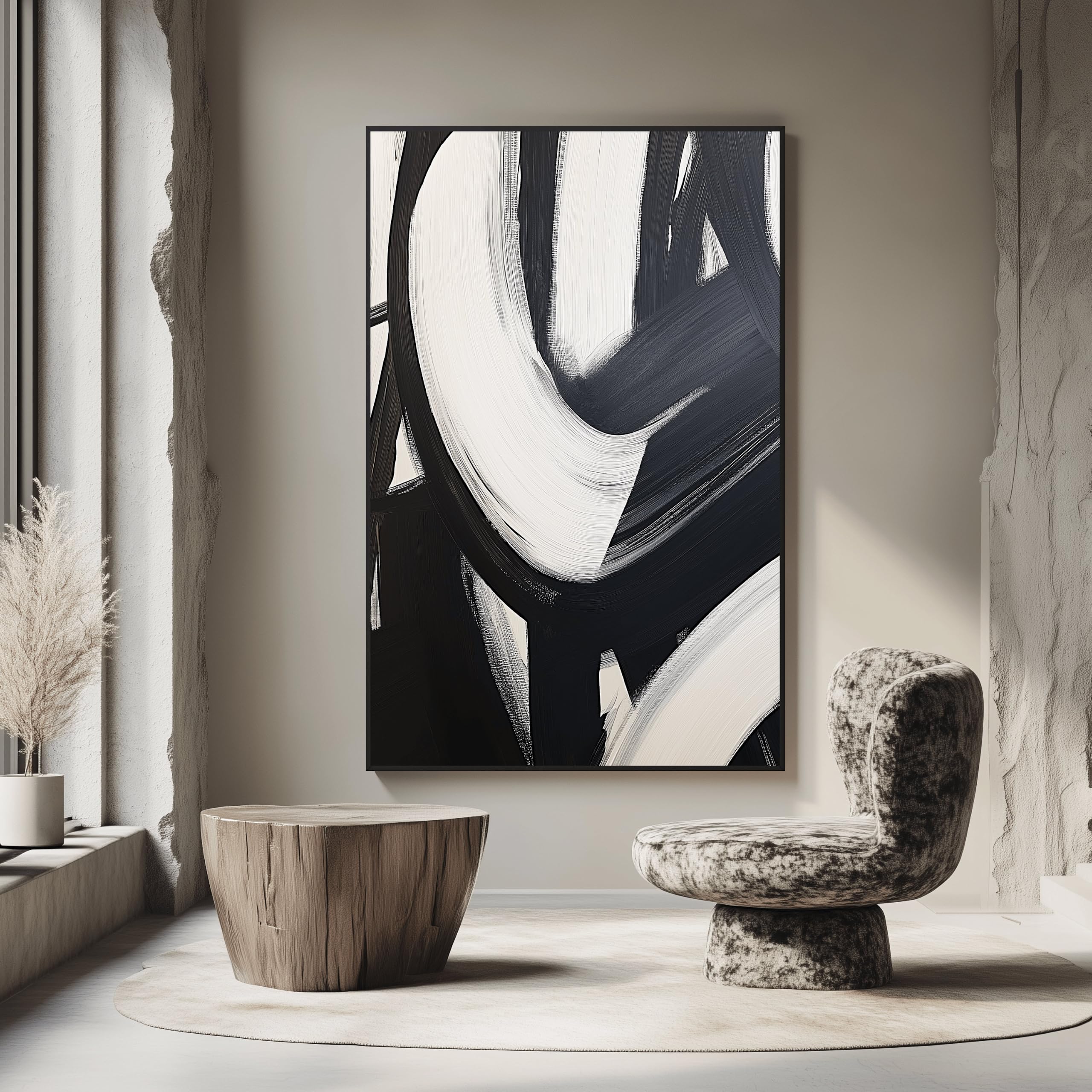 UUDEZO Cuadros abstractos modernos en blanco y negro para decoración de pared en lienzo para sala de estar (30x45cm (12x18 pulgadas)