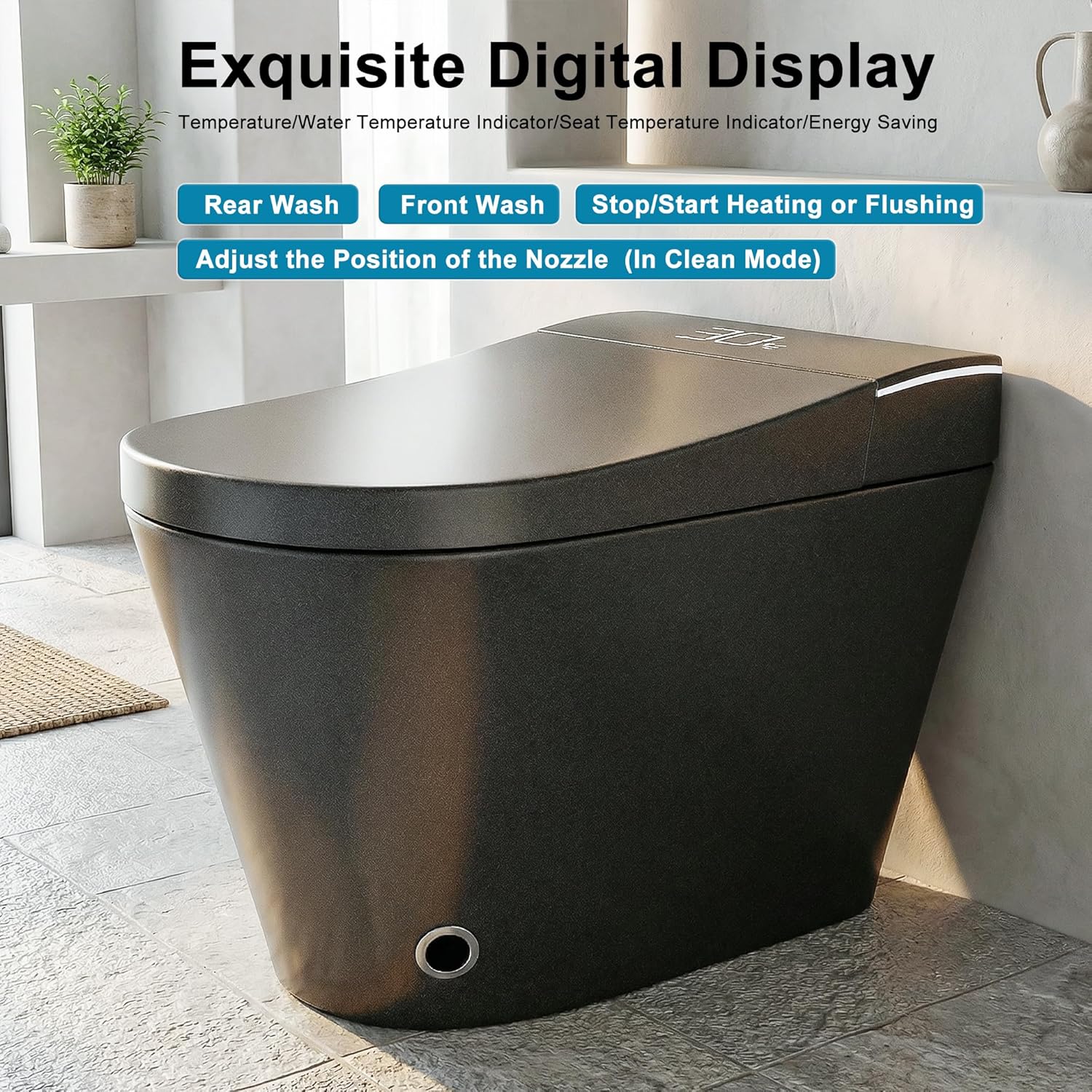 Casaphoria One-Piece Smart Bidet Toilet,Auto Open/Close,Heated Seat & Instant Warm Water,Powerful Flush,Deodorizer & Dryer,ADA Elongated(Grey)