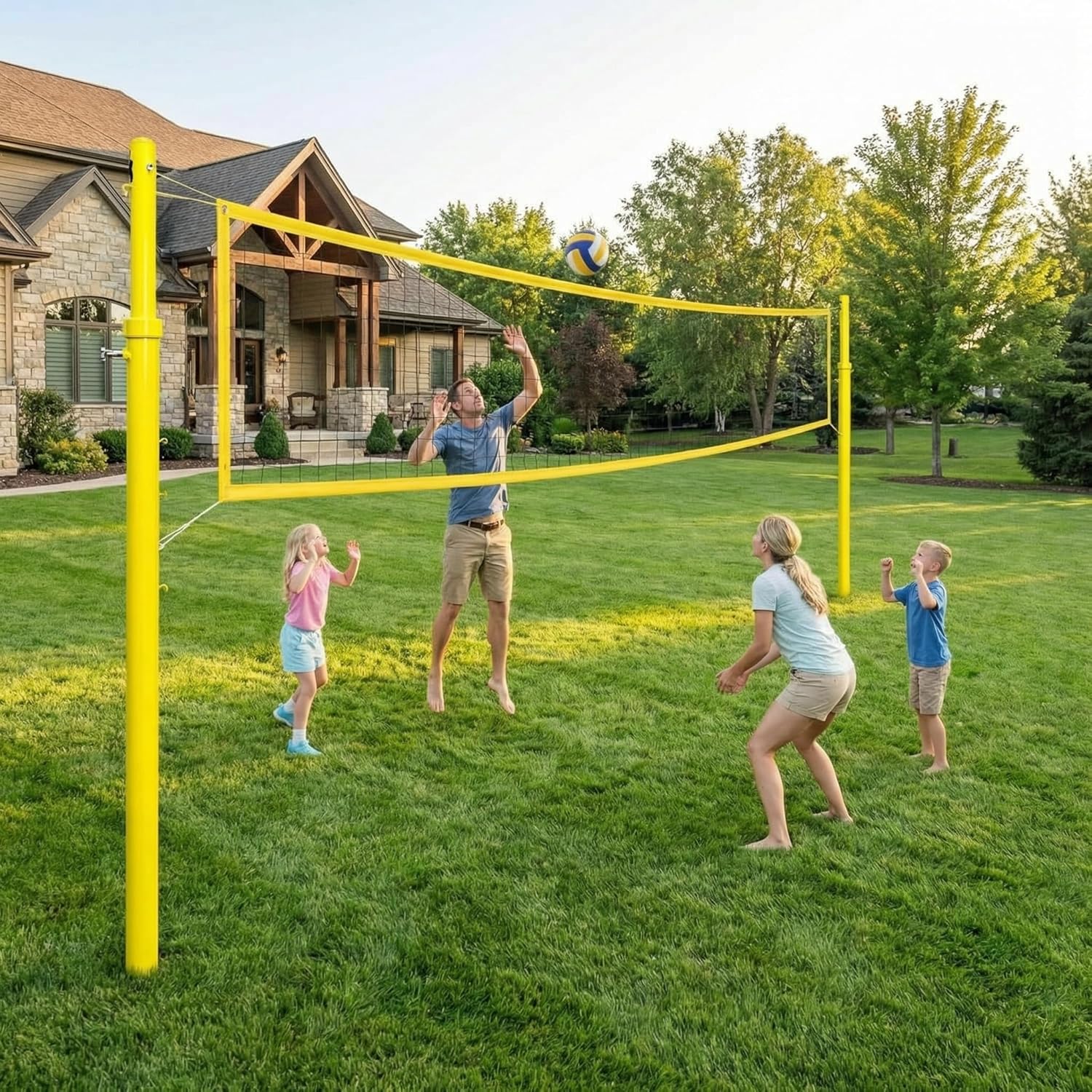 Heavy Duty Volleyball/Badminton Poles with Adjustable Height 5ft-6.8ft, Portable with Wheels, Ideal for Indoor/Outdoor Use, Perfect for Adults & Kids Backyard Fun & School Sports
