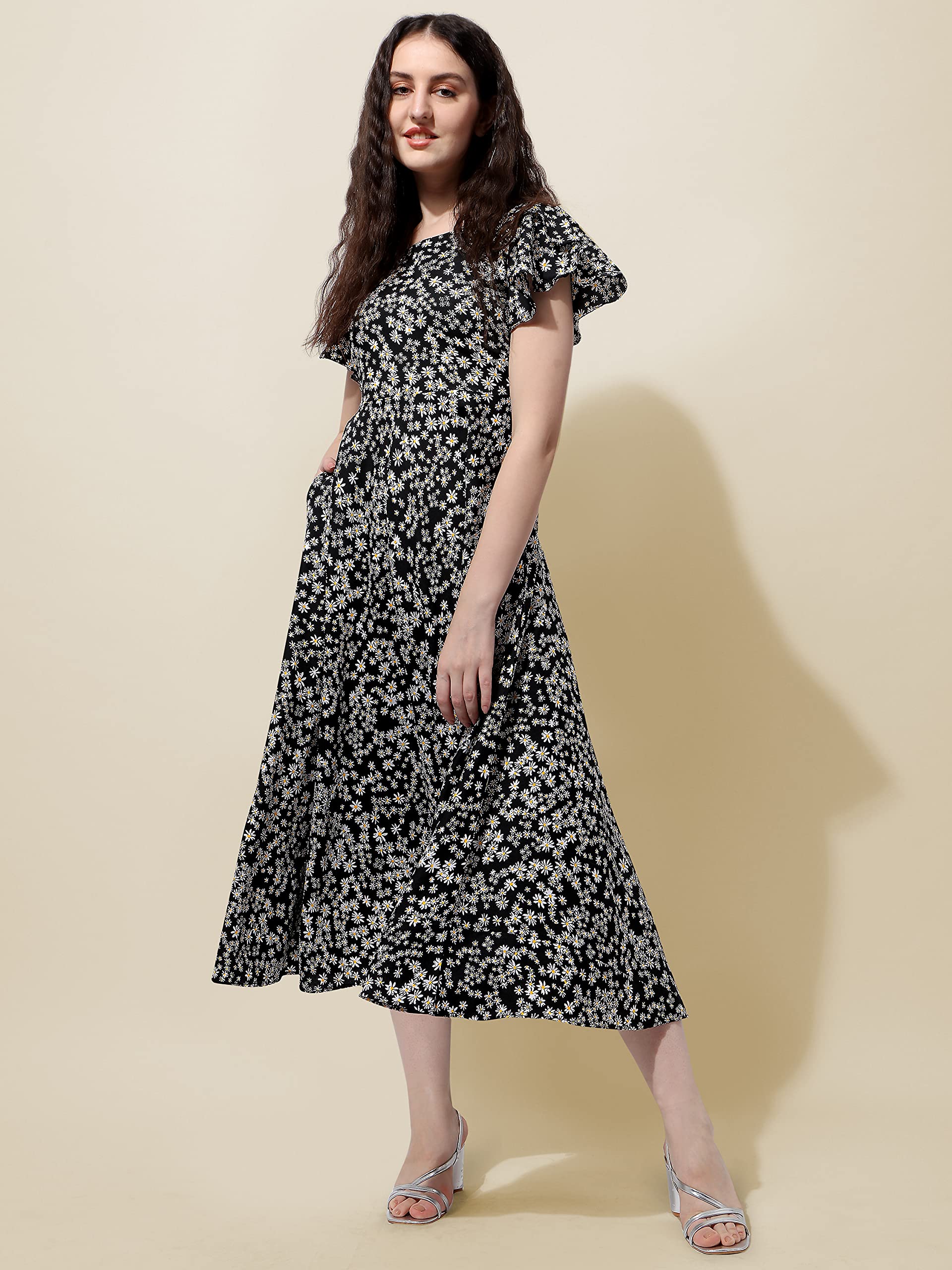 Oomph Dress For Women Stylish | One Piece For Women Long | Trendy Long One Piece Summer Outfit | Lightweight Flared Maxi Dress For Casual & Holiday Wear Black