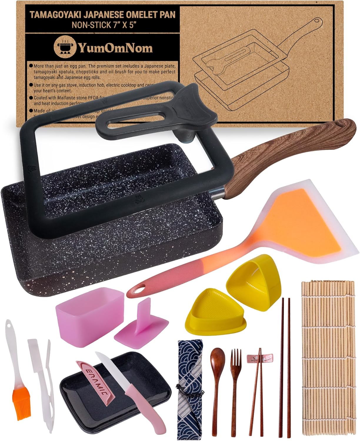 Tamagoyaki Pan with Lid, Japanese Cookware, Egg Pan, Rectangle Frying Pan, Kitchen Accessories, Square Pan, Omelette Maker Nonstick (With Glass Lid)