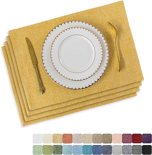 Juego de 4 manteles individuales de tela de Home Brilliant, manteles individuales de lino, lavables, resistentes al calor, para mesa de comedor,