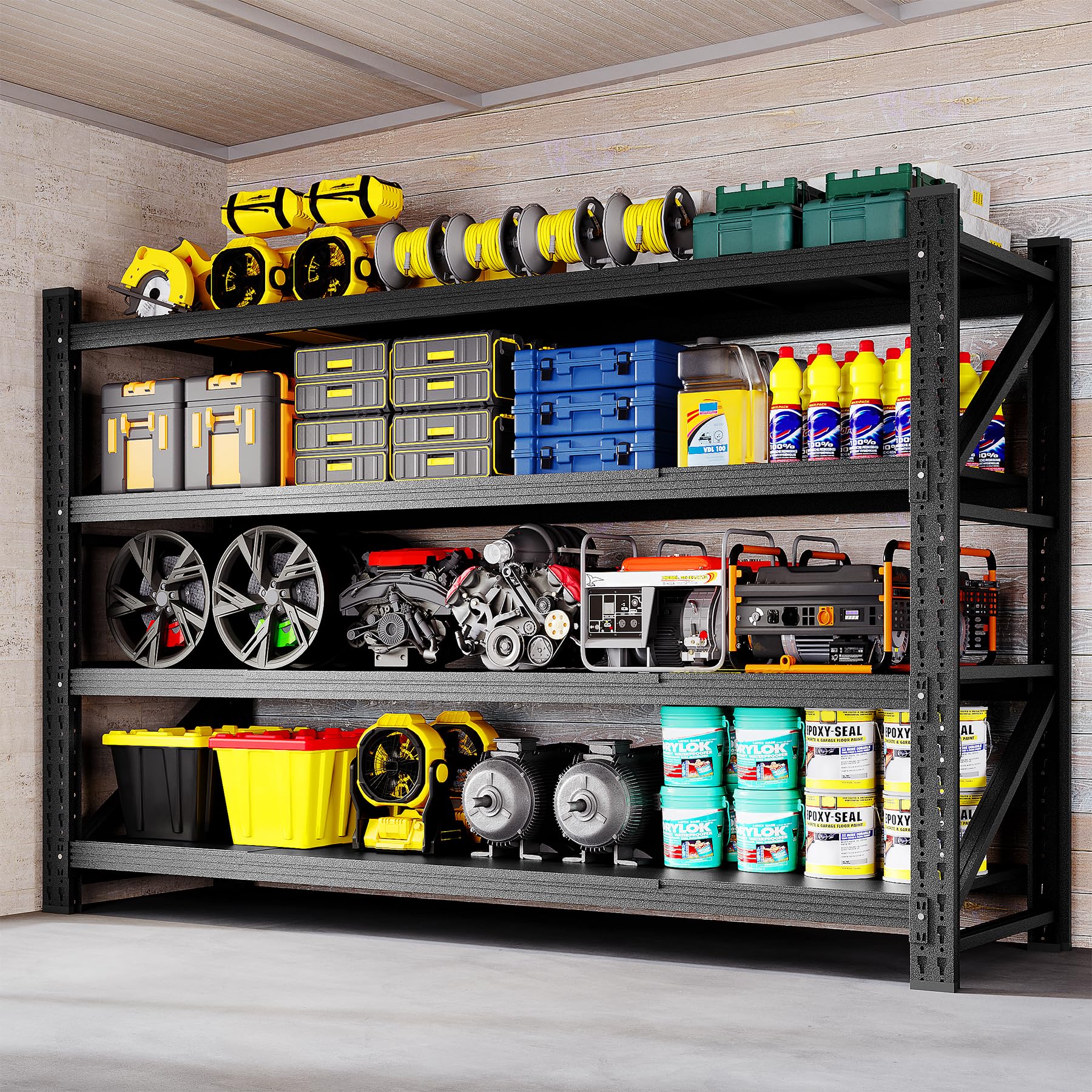 BYNSOE 71 inch wide heavy duty metal storage shelves for industrial and warehouse use in black