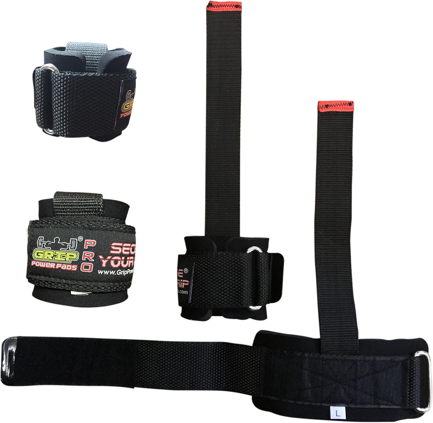 Best Heavy Duty Lifting Straps Neoprene Padded 1 Pair Wrist Wraps & Rubbery Grip Support Straps with Cotton Coated Rubber on One Side (Rubber Side Face The Bar)