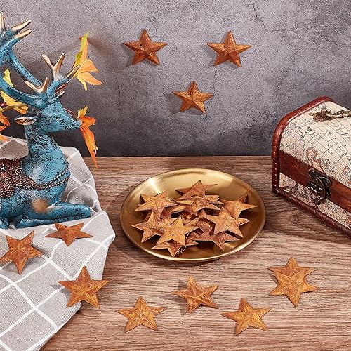 Miniatura 5 de GORGECRAFT 30 piezas de 1.77 pulgadas de metal oxidado, estrellas de granero primitivas, estrellas de acero de estaño con agujeros, colgantes