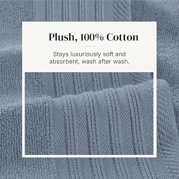 Modern Threads 6 Piece Bath Towel Set Bathroom Towel Set with 2 Bath Towels, 2 Hand Towels & 2 Washcloths 100% Cotton, Soft & Absorbent Geometric (Blue)
