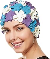 Vista 1 de BEEMO Floral Petal señoras de baño gorro de natación mujeres retro Swim Hat pelo largocorto