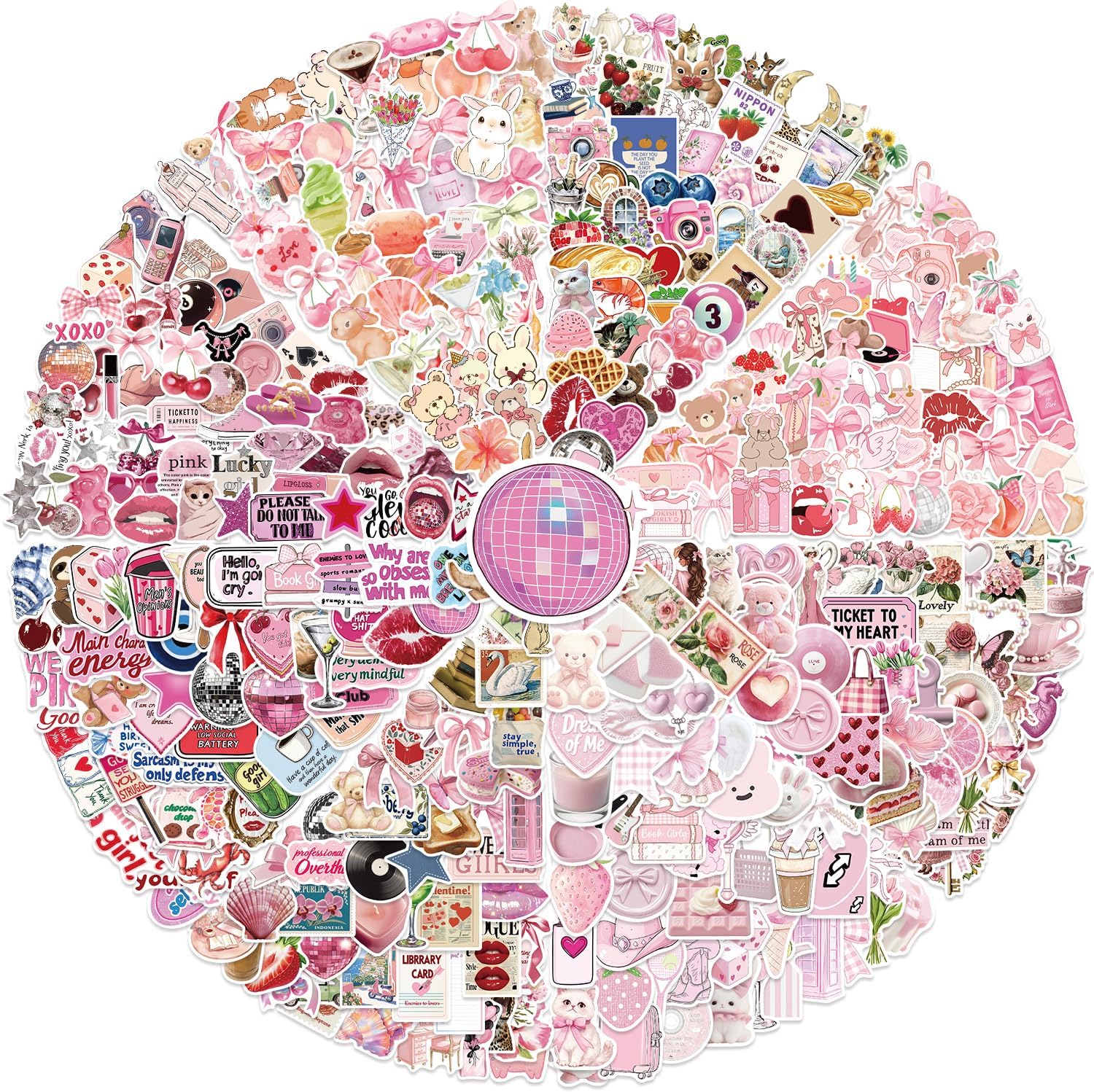 600Pcs Coquette Stickers Pink Aesthetic Girly Stickers for Girls Water Bottles Laptop Computer Phone Stuff, Coquette Birthday Decor