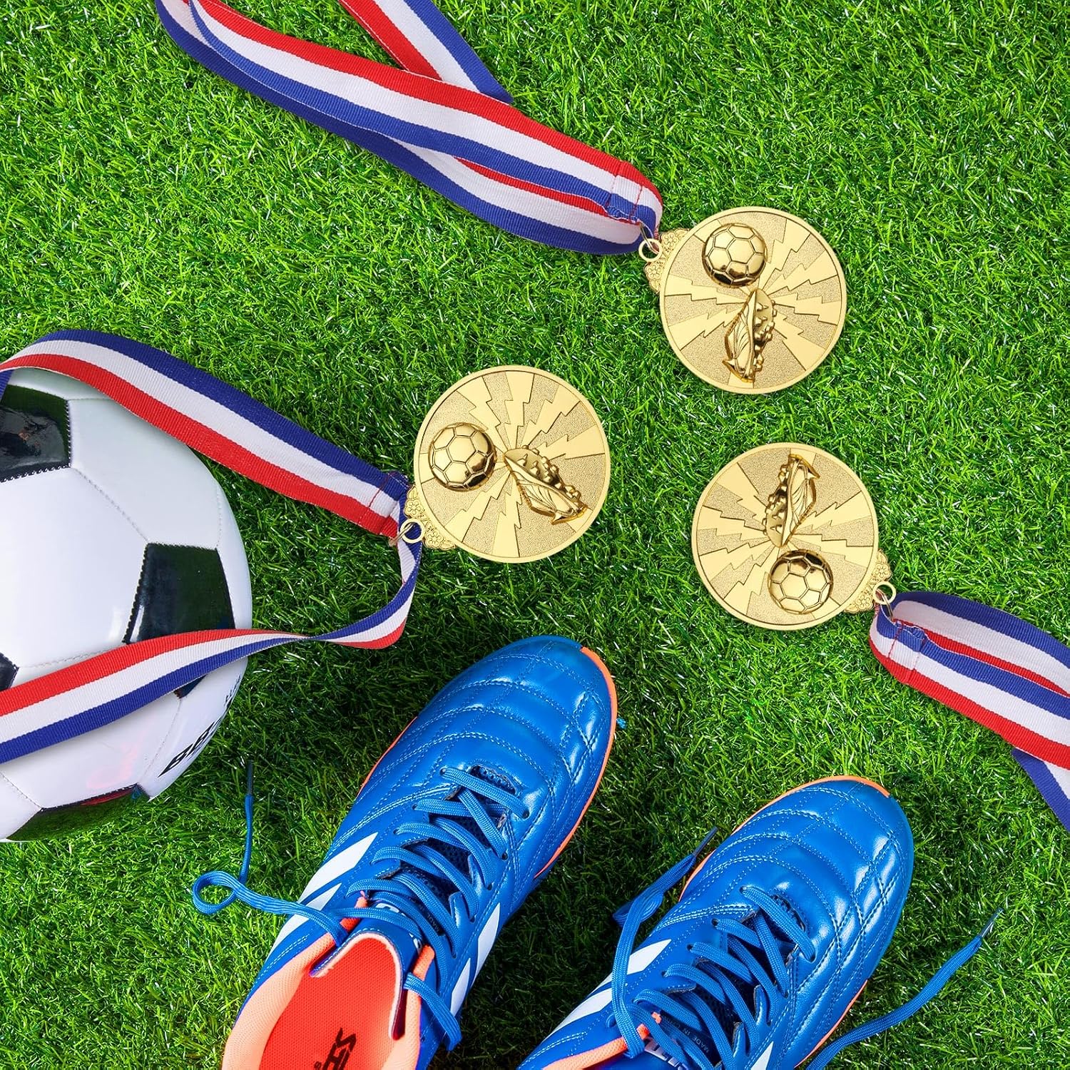 Hianjoo 12 Pack Soccer Medals for Teens and Adults, 1st Place Medals Metal Gold Award Medal with Neck Ribbon, Participation Medal for Sports Competitions Celebration and Soccer Party Favors, 2 inch