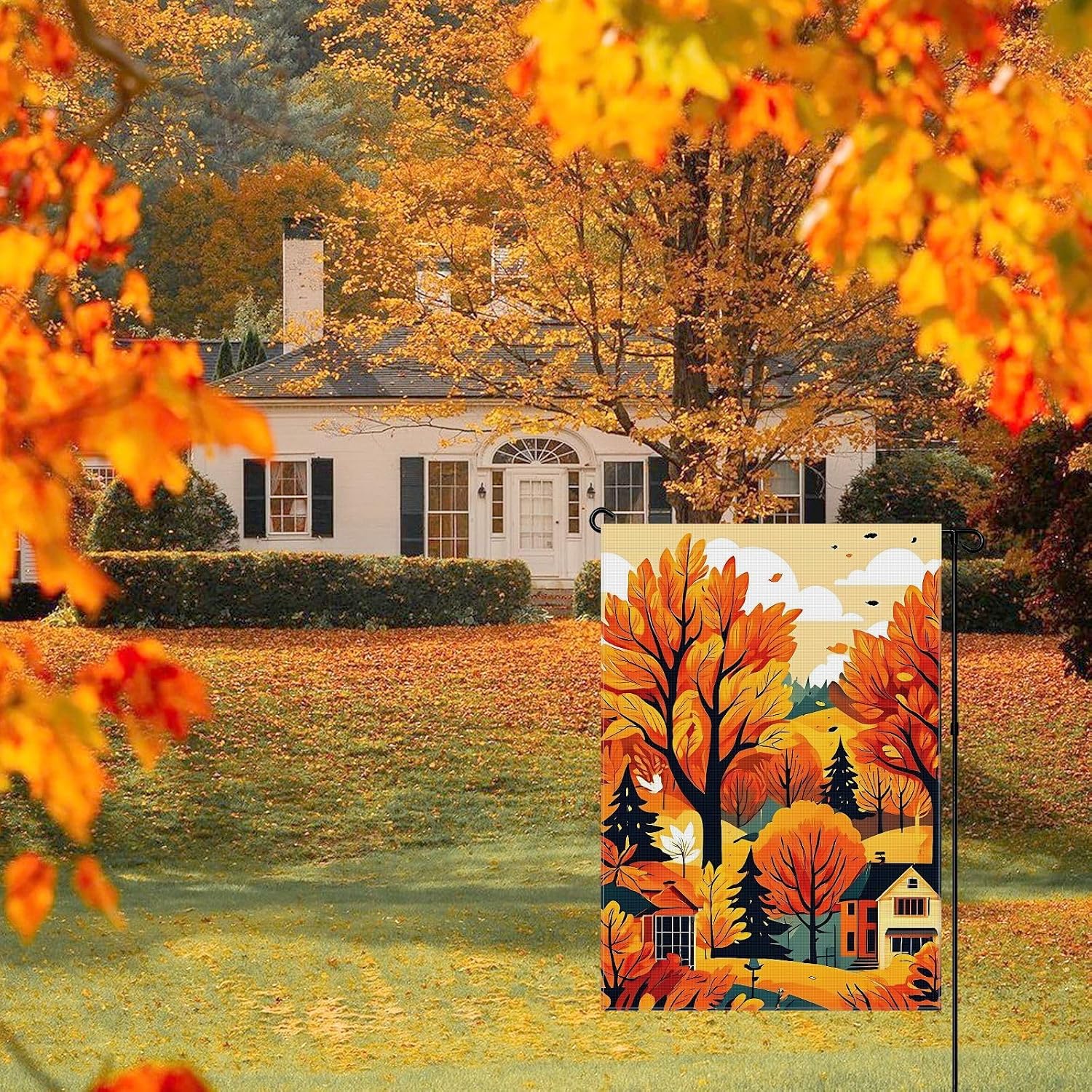 House Fall ヴィンテージ 万能ハウスフラッグ ダブルカラー シームレス パターン 木 屋根 庭の装飾 28x40インチ フ