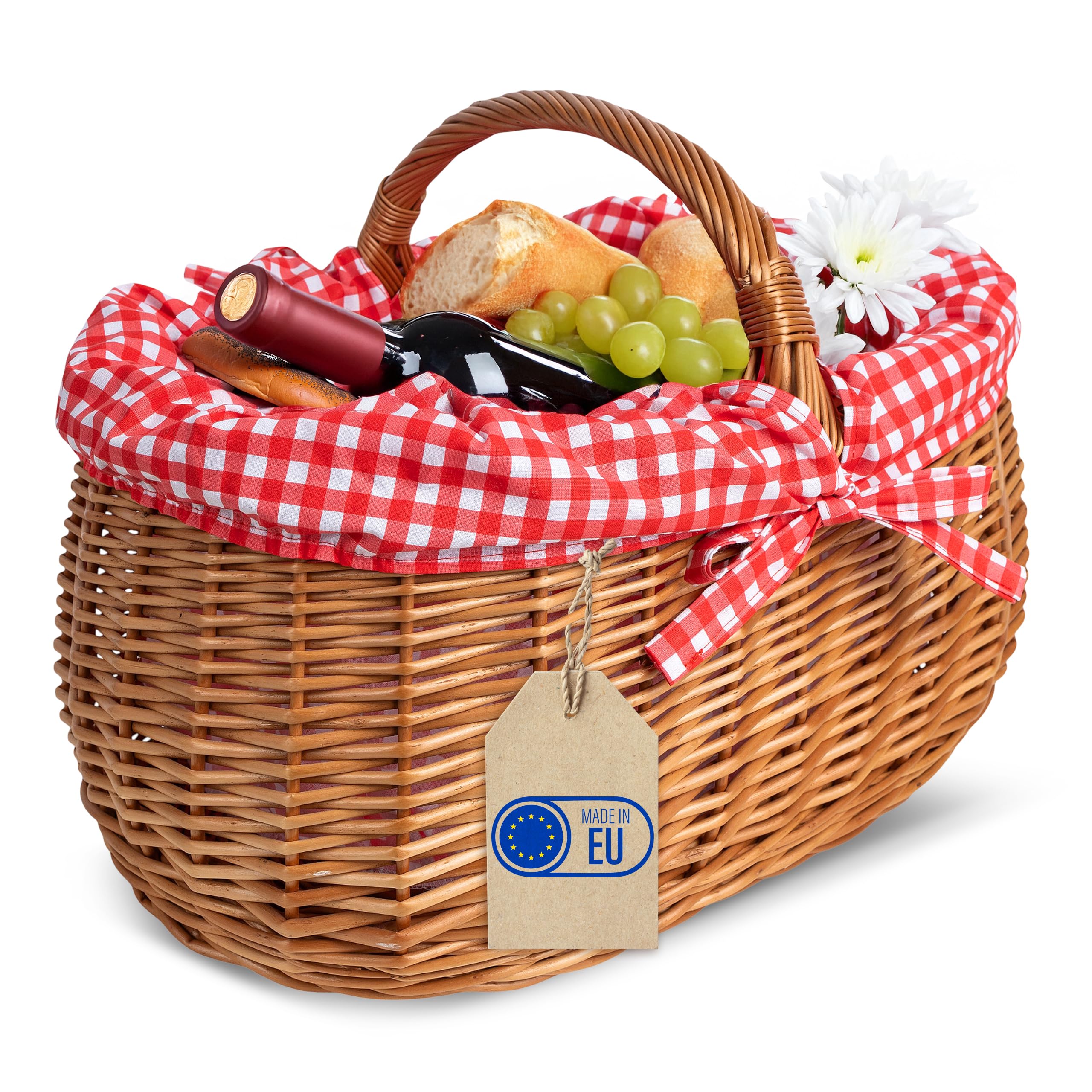 Creative Home Kosz Wiklinowy z Czerwonym Obszyciem w Kratę z 45x32x34cm
