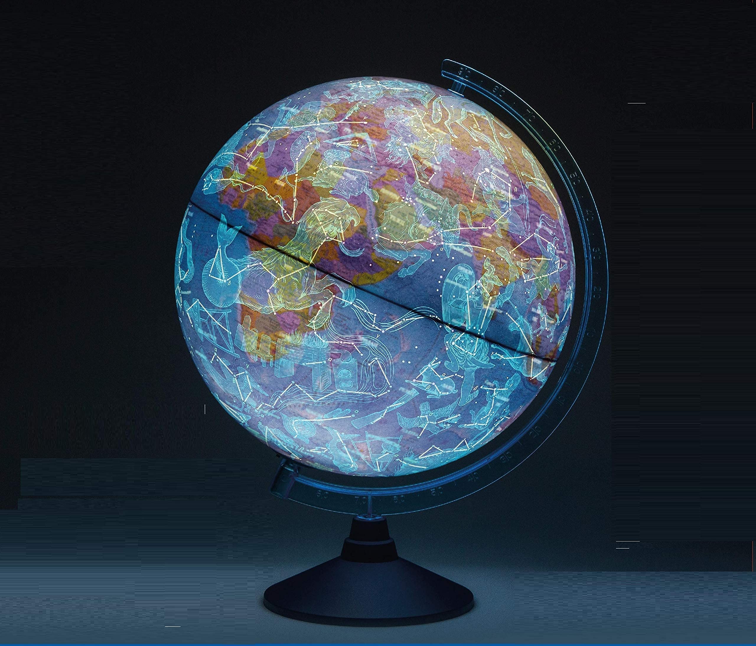 Exerz 21cm Illuminated Globe, Cable-Free LED Physical Map & Night Constellation Kids Desk Globe