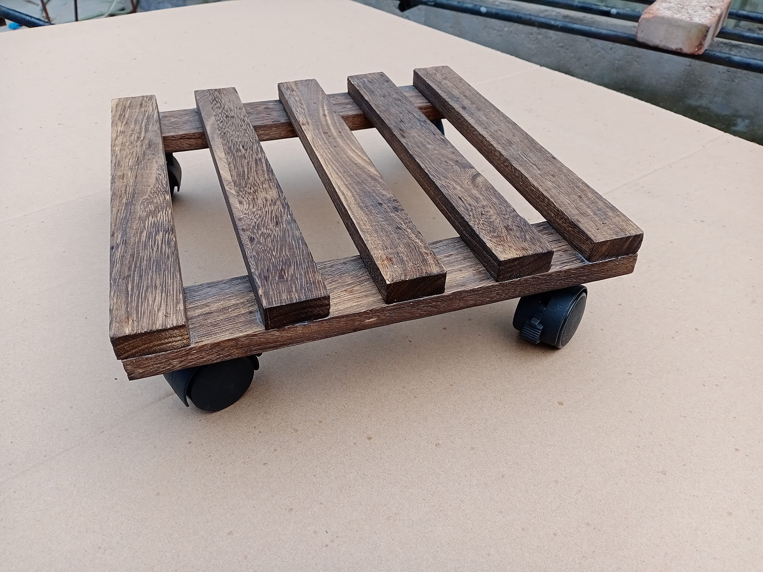 Pflanzentrolleys mit Rädern, robust, 2 Stück, 30,5 cm, quadratisch, Topfwagen aus Naturholz, Stabiler Blumenständer, Rollwagen, verriegelbar, für drinnen und draußen, Holztöpfe