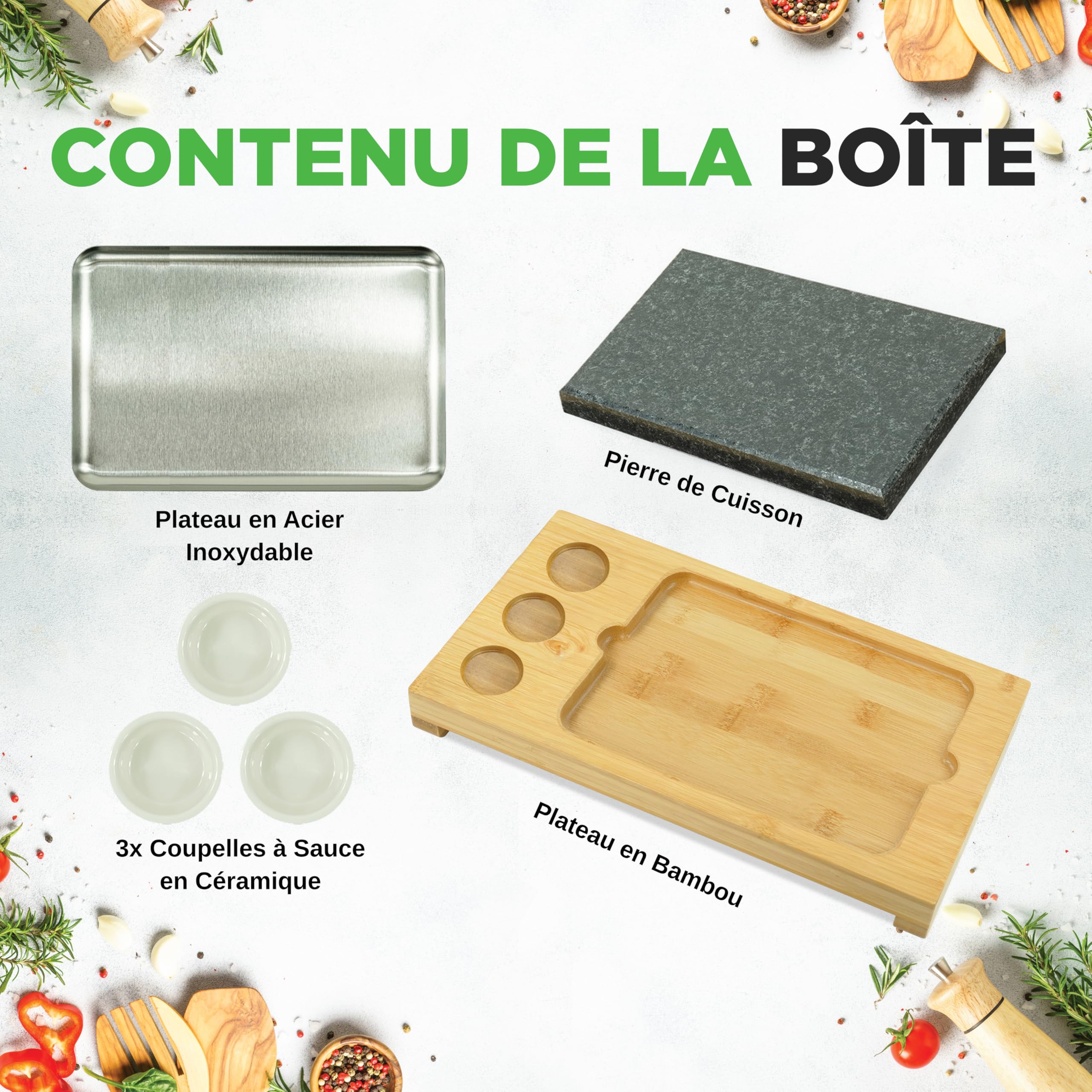NutriChef Set de Cuisine Pierre Chaude – Grill de Table Granit avec Plateau Bambou 1 pièce Cuisson sans huile pour Viande Poisson Végétarien Intérieur Extérieur, Céramique Noire