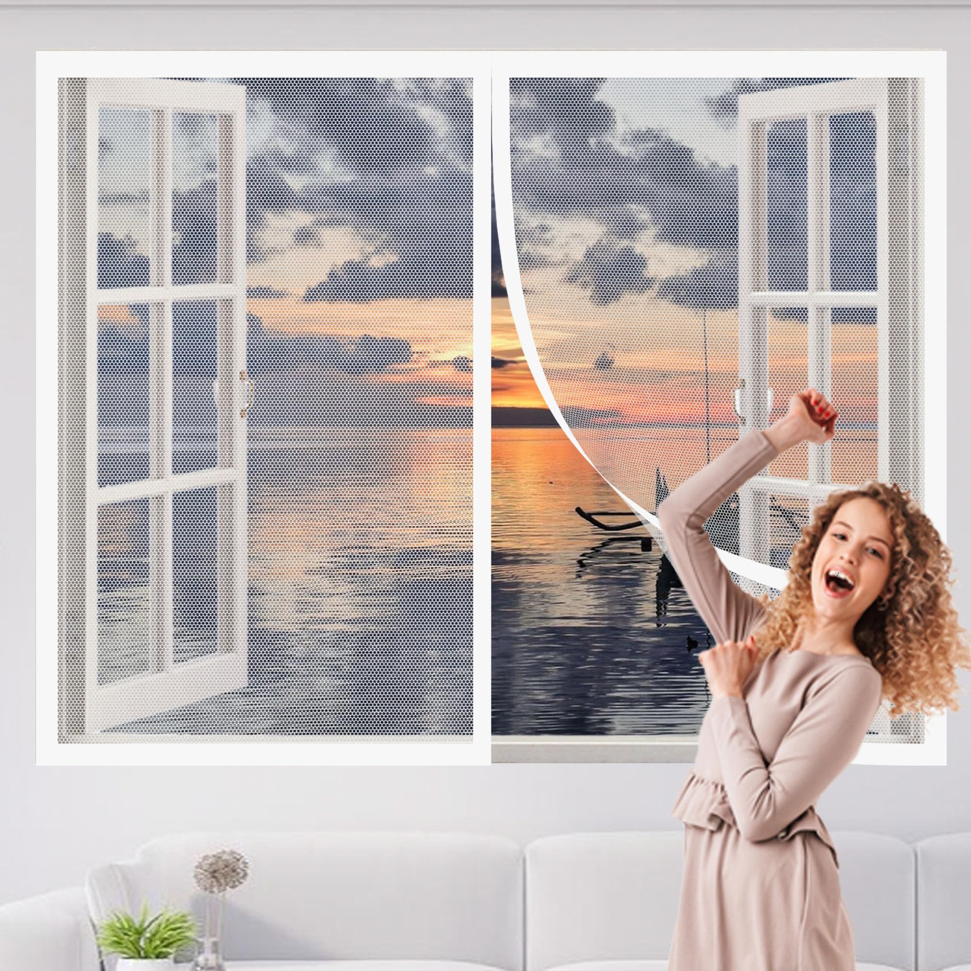 Pshyjun White Fly Screen Mosquito Net 87 X 117 Cm Anti Mosquito Fly Curtain Without Drilling Lets Fresh Air In For Window, Window Transparent Screen,