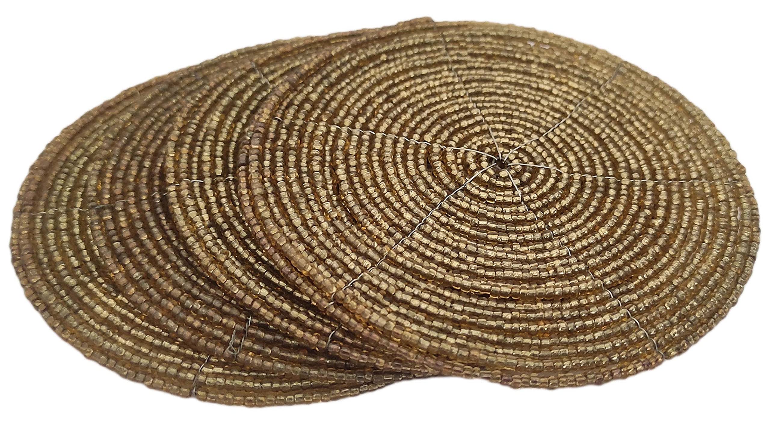 Sharvgun Beige Gold Beaded Coaster Set Set of 6 Home kitchen Décor Drink Coaster Housewarming Gift