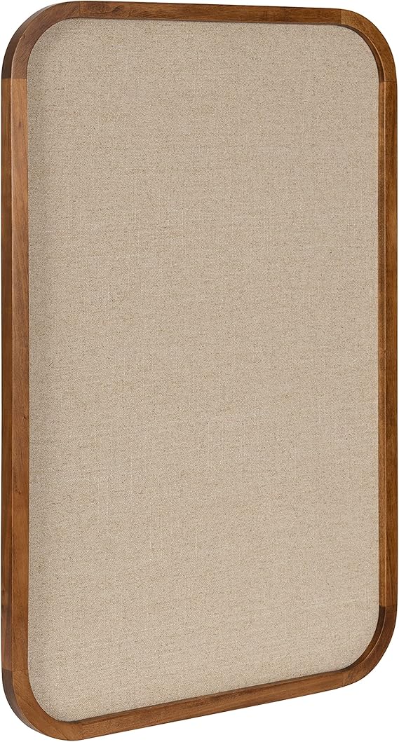 Kate and Laurel Hutton Transitional Pinboard, 20 x 30, Rustic Brown, Radius Rectangle Wall Organizer with Fabric Pinning Surface