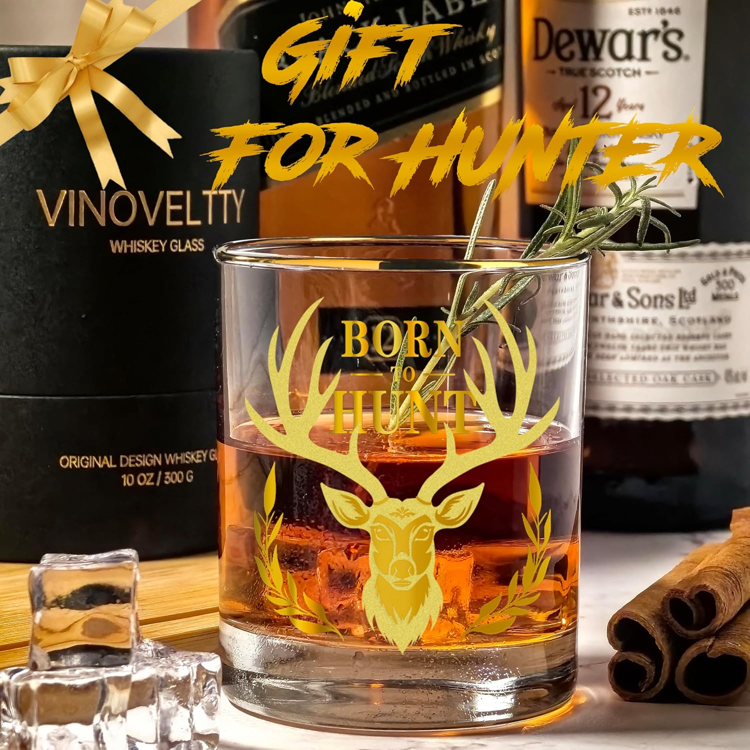 Born to Hunt Whiskey Glass, Deer Hunting Gifts for Men Hunters, Fathers Day Christmas Birthday Gifts for Men Dad Women, Stag Whisky Glasses, Deer Bourbon Glass (300 ML) - Image 8