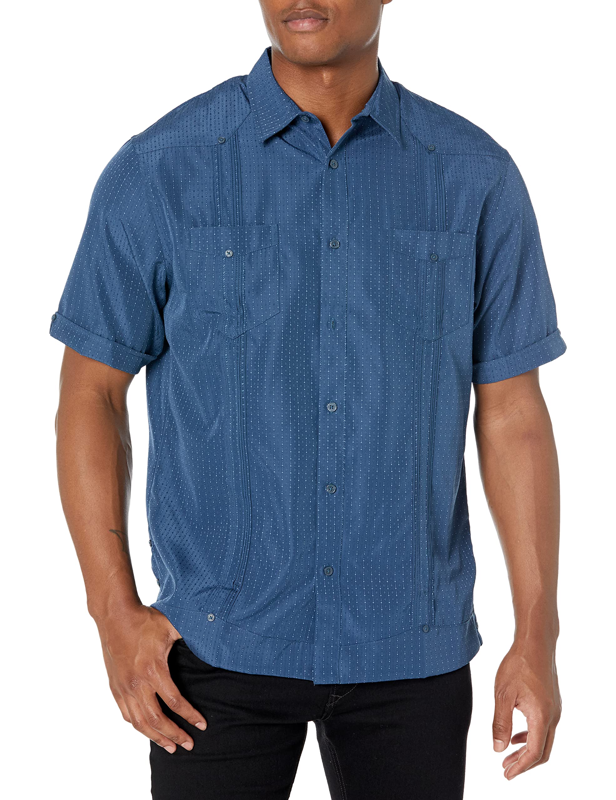 CubaveraMen's Ecoselect Textured Two-Pocket Short Sleeve Button-Down Guayabera Shirt