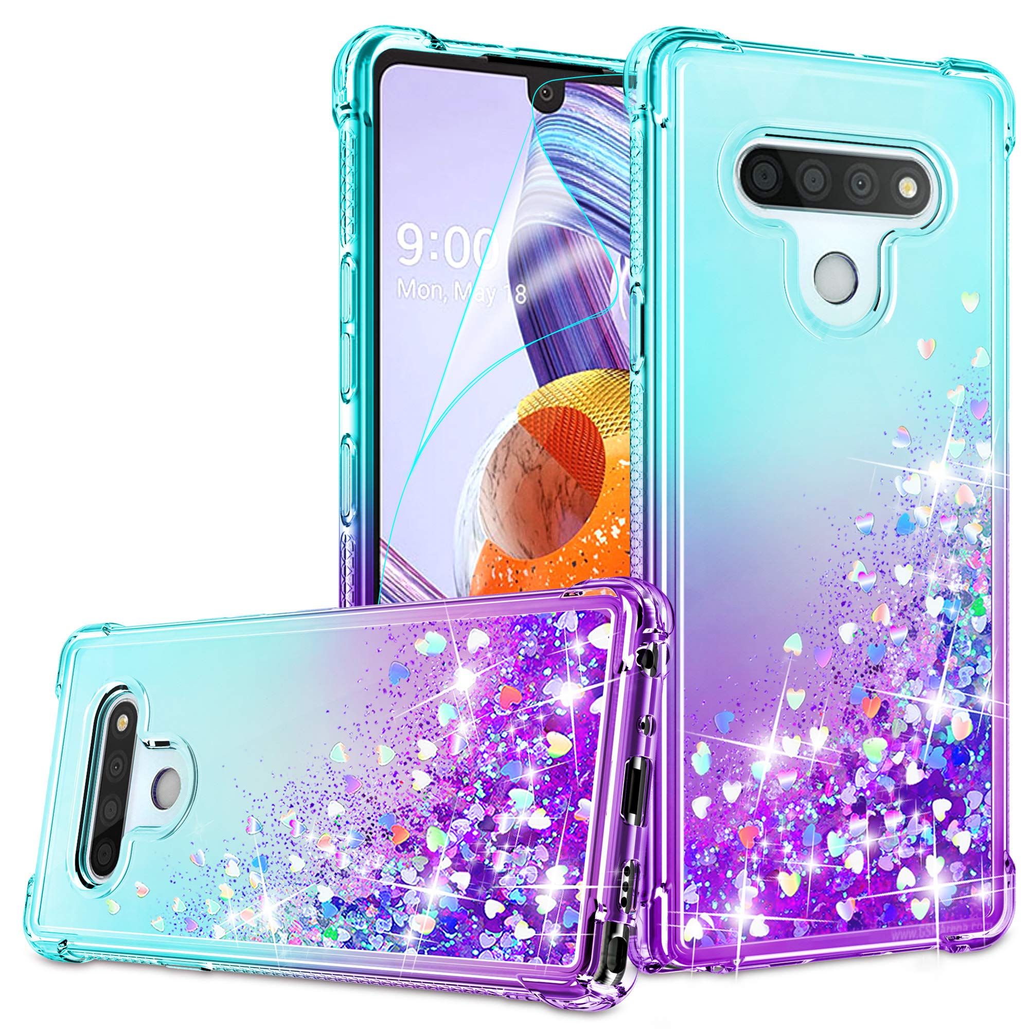 Photo 1 of for Pixel 6 Case, with Screen Protector*2, Google Pixel 6 Case Cute Clear Liquid Heart Glitter Soft TPU Bumper Cover Shockproof Protective, Pixel 6 Phone Case for Women Girls, Blue