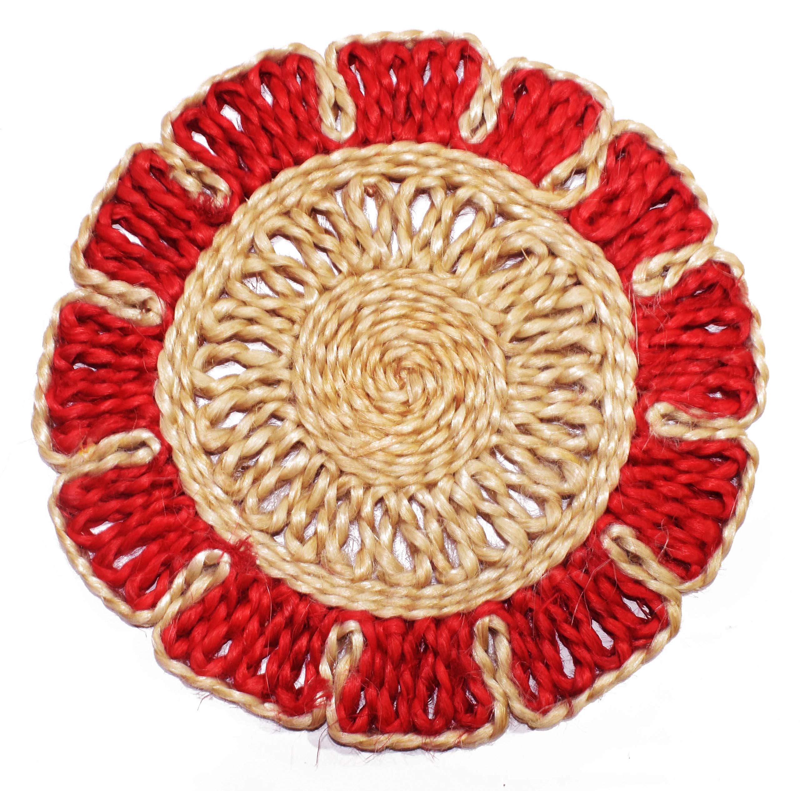 Natural Jute Biscuit Placemats, Red, 12 Inch, Set of 2