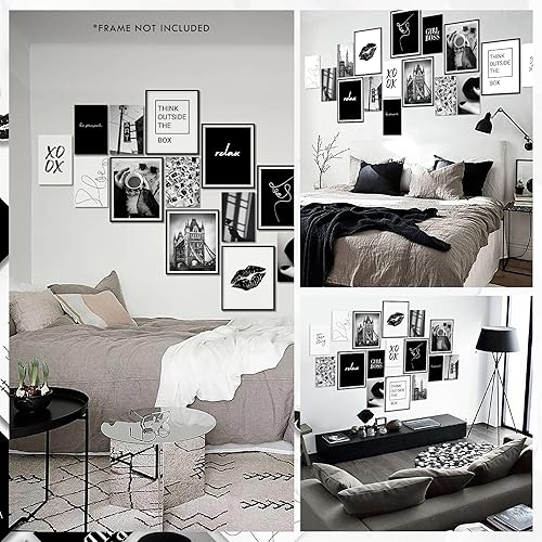 Miniatura 4 de 97 Decor Pósteres en blanco y negro para estética de habitación, decoración de pared en blanco y negro, impresiones artísticas de conejo de juego de