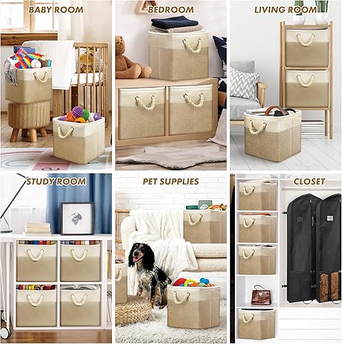 Miniatura 69 de Simple Houseware Contenedor grande de tela de almacenamiento, 14.4 x 10 pulgadas con asas, paquete de 3, organizador plegable para armario y Gris