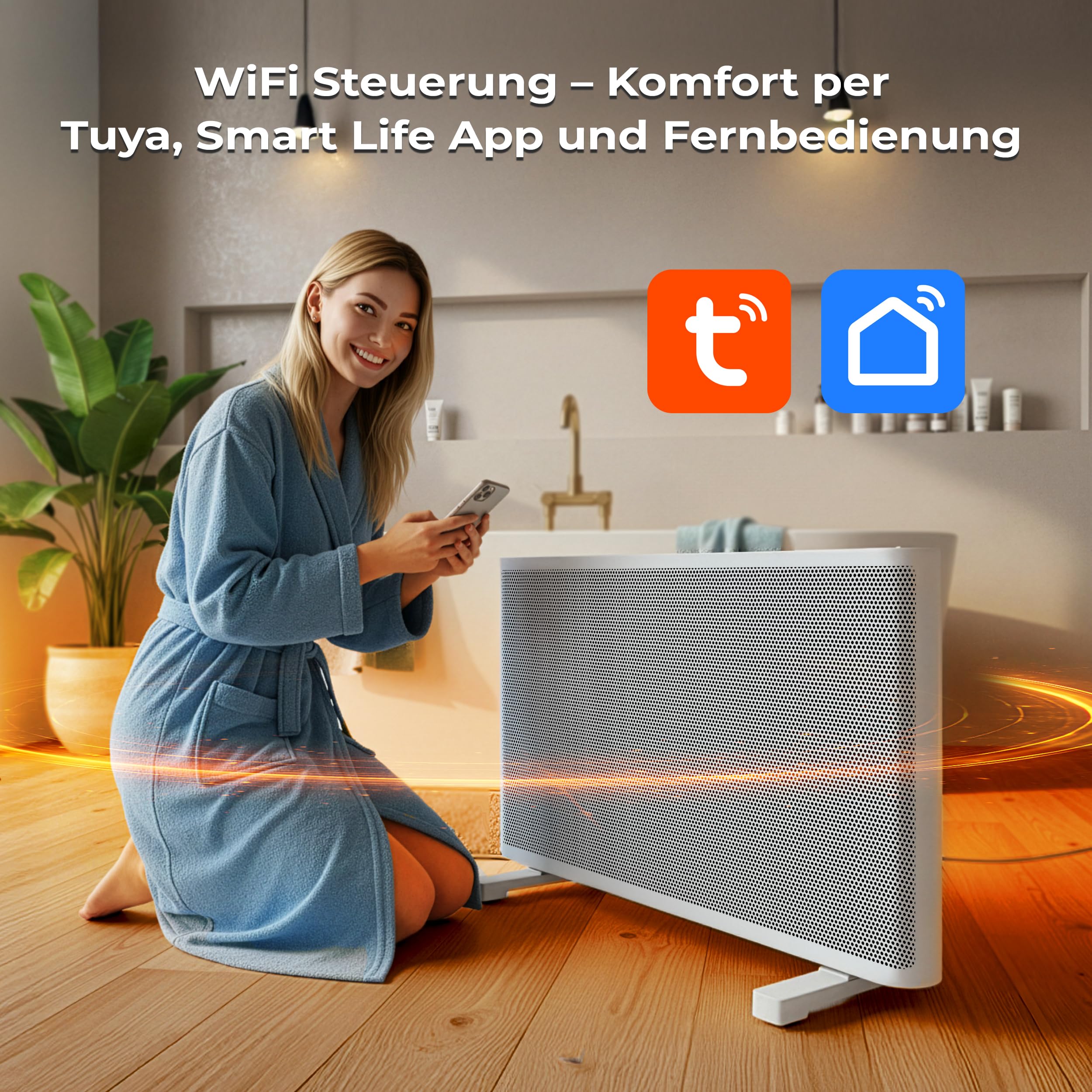 grzejnik na podczerwień konwektorowy 2w1 MICA 2000W z WiFi – szybkie grzanie, termostat, timer, ochrona przed zamarzaniem, montaż stojący lub na ścianie, energooszczędny