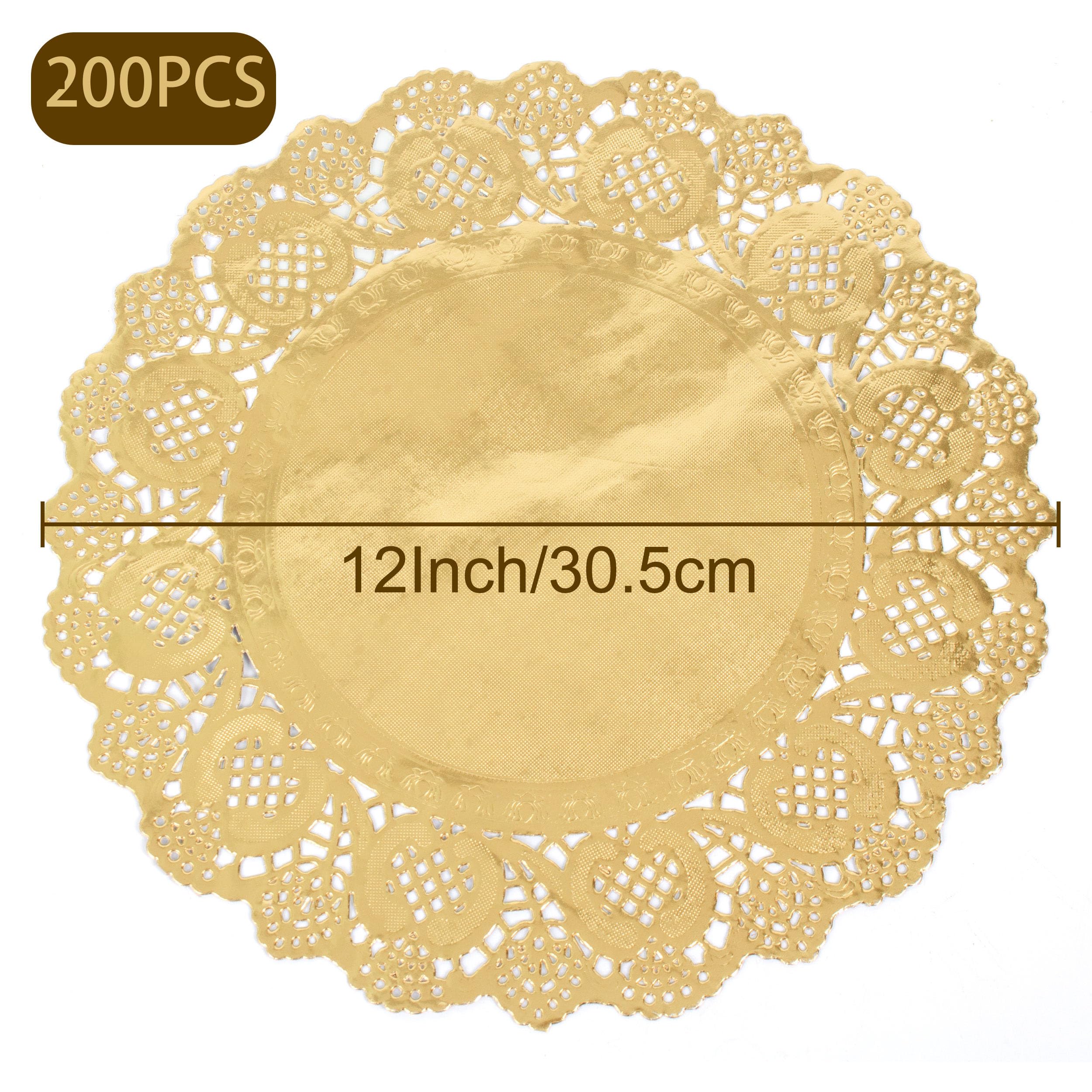 ANTETOK Doyley Lot de 200 napperons jetables en dentelle pour fête, gâteaux et travaux manuels, 30,5 cm Doré