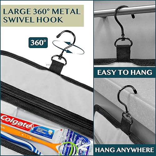 Miniatura 5 de PAVILIA Neceser colgante de viaje para mujeres y hombres, kit de bolsa de maquillaje de gran capacidad, estuche organizador de almacenamiento de