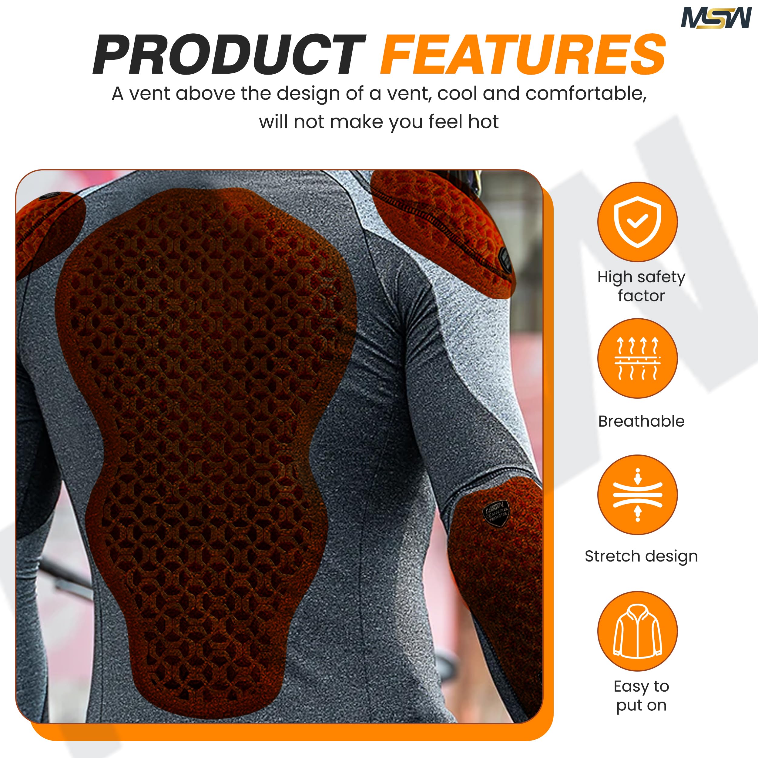 Almohadilla protectora de espalda aprobada por CE 2, protector de espalda aprobado por nivel 2, almohadilla de repuesto para chaqueta de motocicleta para hombres y mujeres. (tamaño