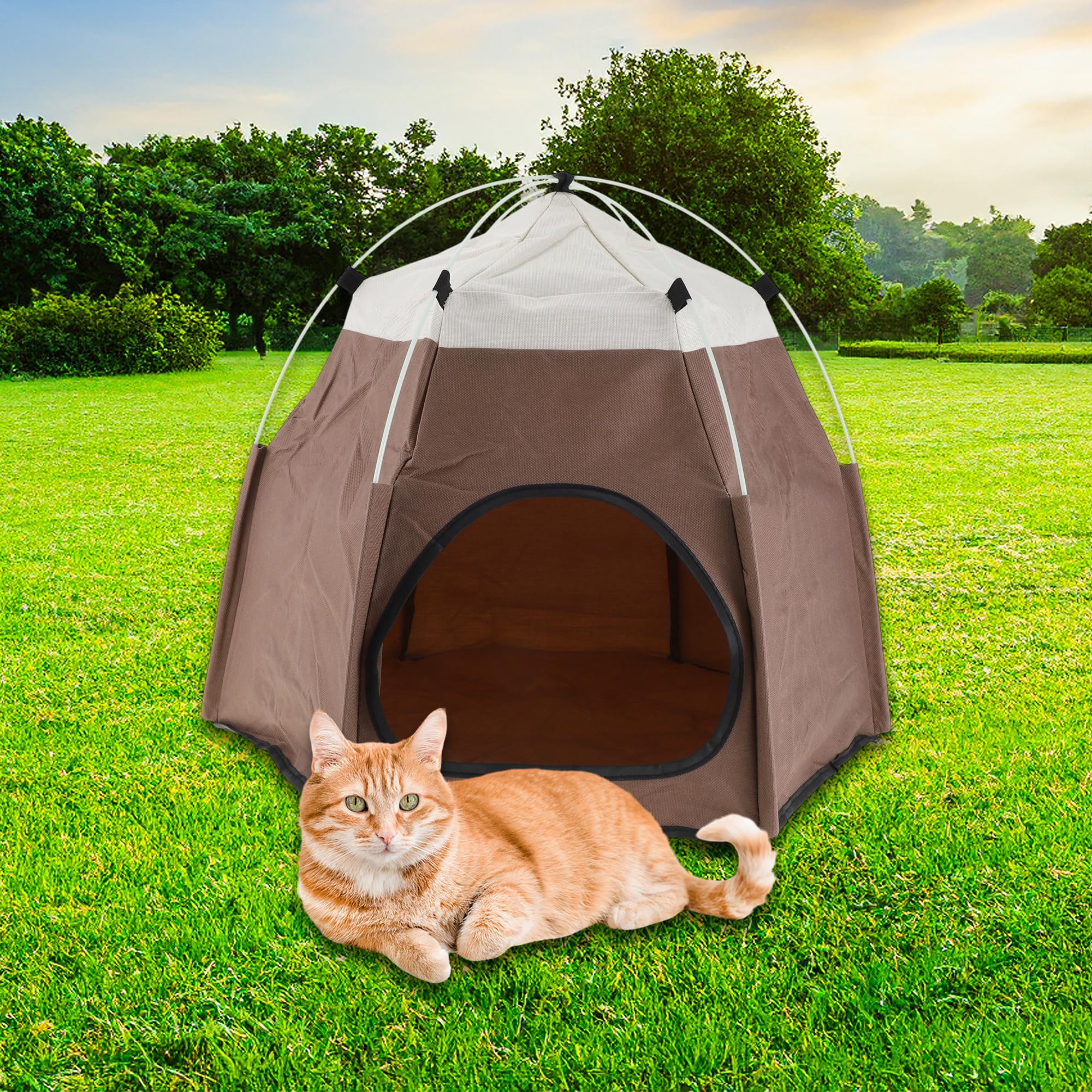 Faltbares Katzenzelt Braun 1pc Für Innen Und Außen Oxford-Stoff