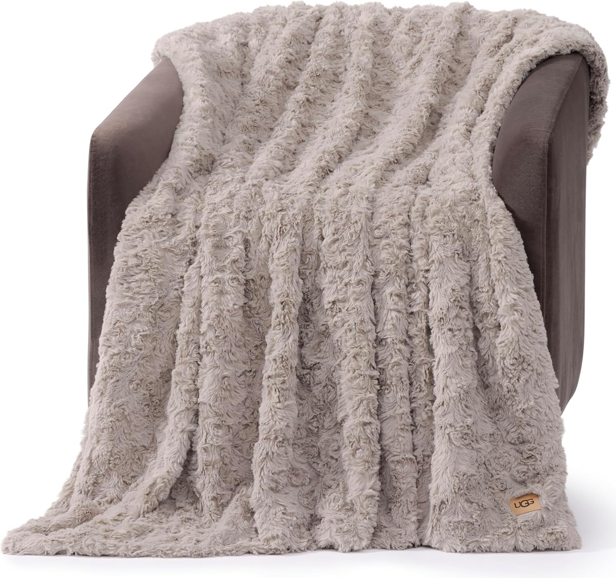 UGG Adalee Throw Blanket for Bed, Faux Fur Blanket, 50" x 70", Brown | Lightweight Sculpted Faux Fur, Cozy Warm & Ultra Plush, OEKO-TEX Compliant, Bedroom & Living Room Décor, Easy Care