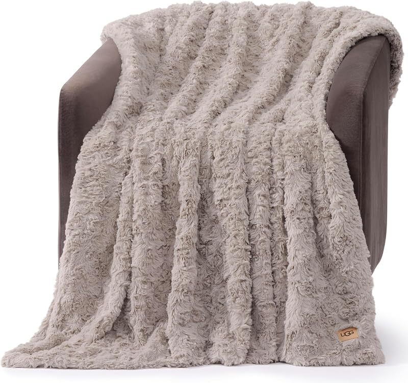 UGG Adalee Throw Blanket for Bed, Faux Fur Blanket, 50" x 70", Brown | Lightweight Sculpted Faux Fur, Cozy Warm & Ultra Plush, OEKO-TEX Compliant, Bedroom & Living Room Décor, Easy Care