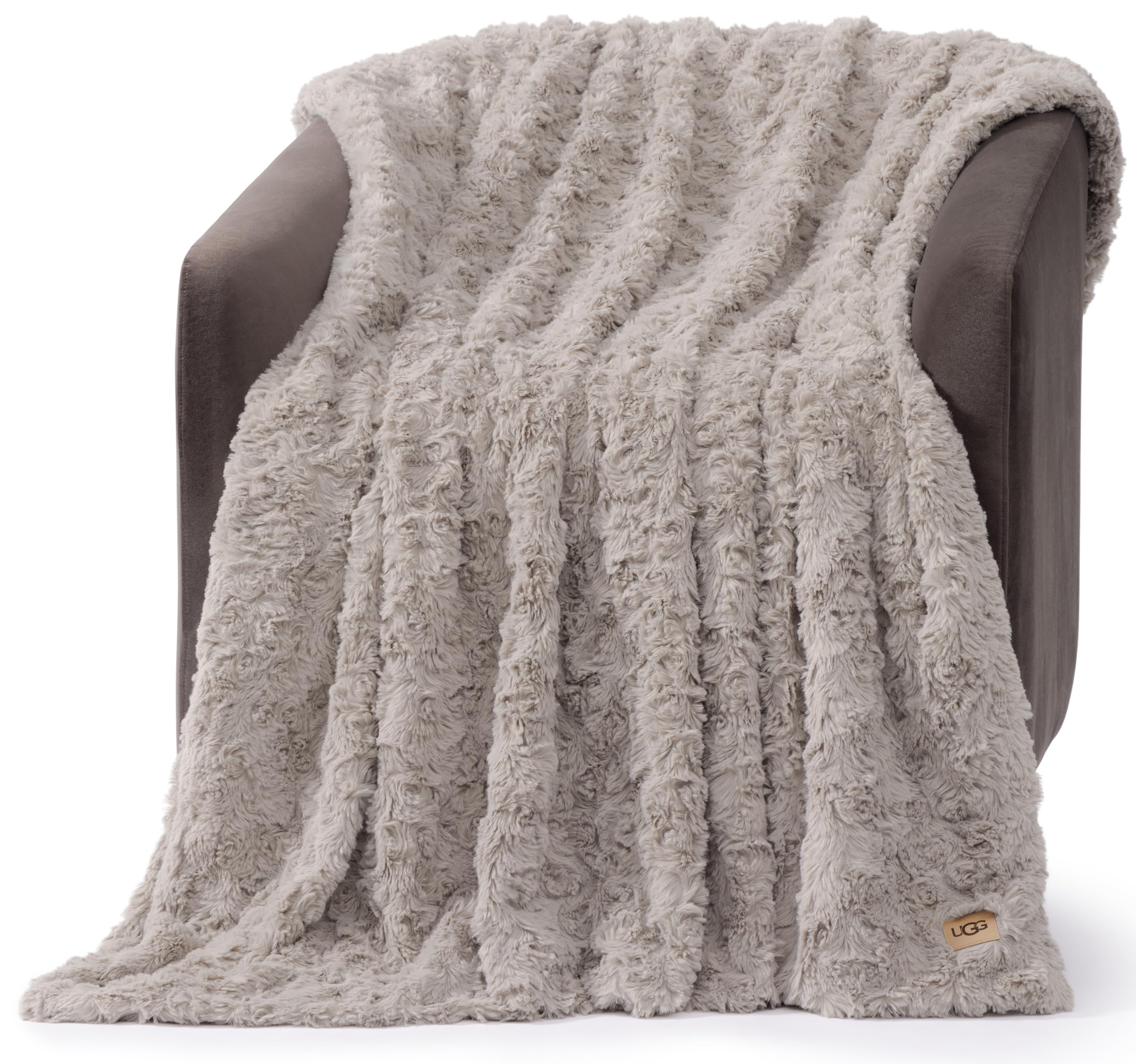 UGG 10484 Adalee Yumuşak Suni Kürk Ters Çevrilebilir Vurgu Büyük Boy Battaniye Kabarık Bulanık Lüks Rahat Otel Tarzı Lüks Yumuşak Boho Ev Dekoru Yatak ve Oturma Odası için Battaniyeler, 170 x 130 cm,