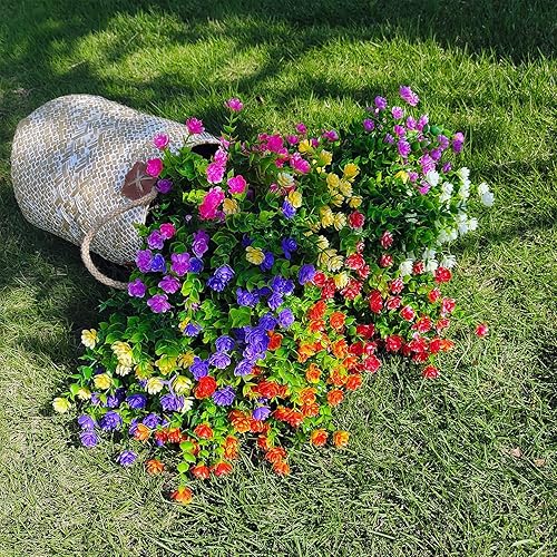 Miniatura 6 de 21 paquetes de plantas artificiales para exteriores, resistentes a los rayos UV, arbustos sintéticos, flores artificiales de plástico, plantas