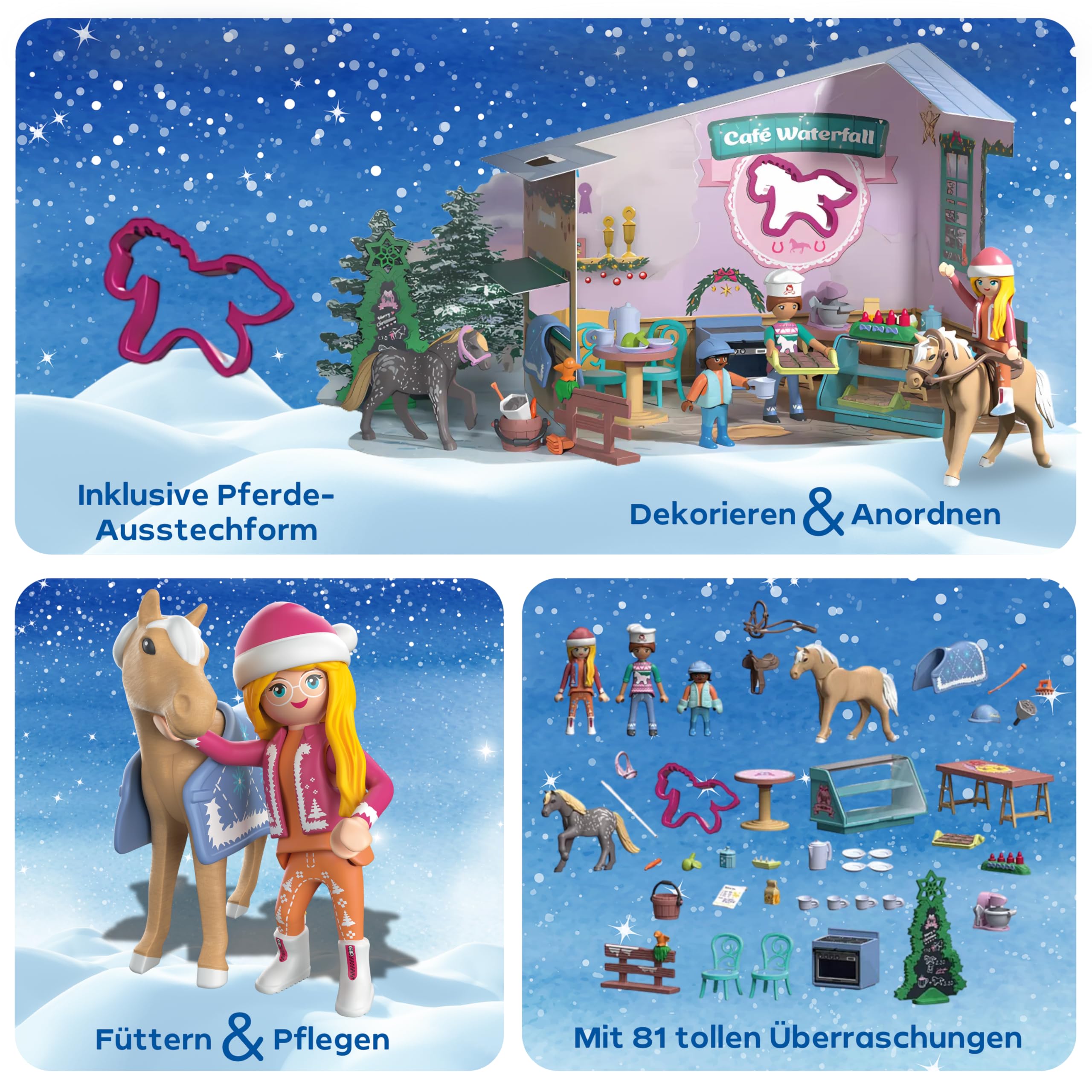 PLAYMOBIL | Adventskalendar | Horses of Waterfall | Weihnachtsbacken im Reitcafé | Adventskalender für Pferdefans | Mit täglichen Überraschungen & Zubehör | Für Kinder ab 4 Jahren | 71952