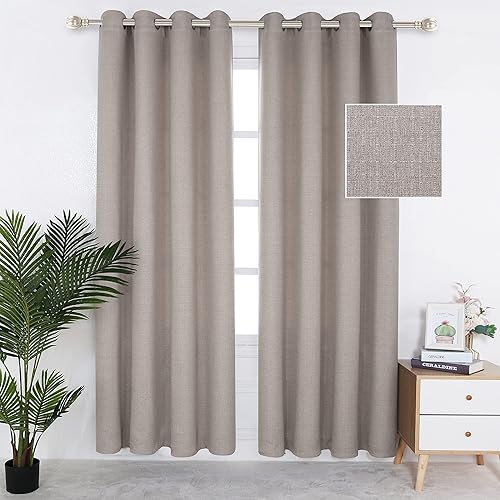 LUSHLEAF Blackout Curtains for Bedroom/Living Room/Kitchen Thermal Insulated Grommet Linen Look Room Darkening Curtain Primitive Window Draperies 2 Panels,52 x 72 inch Linen