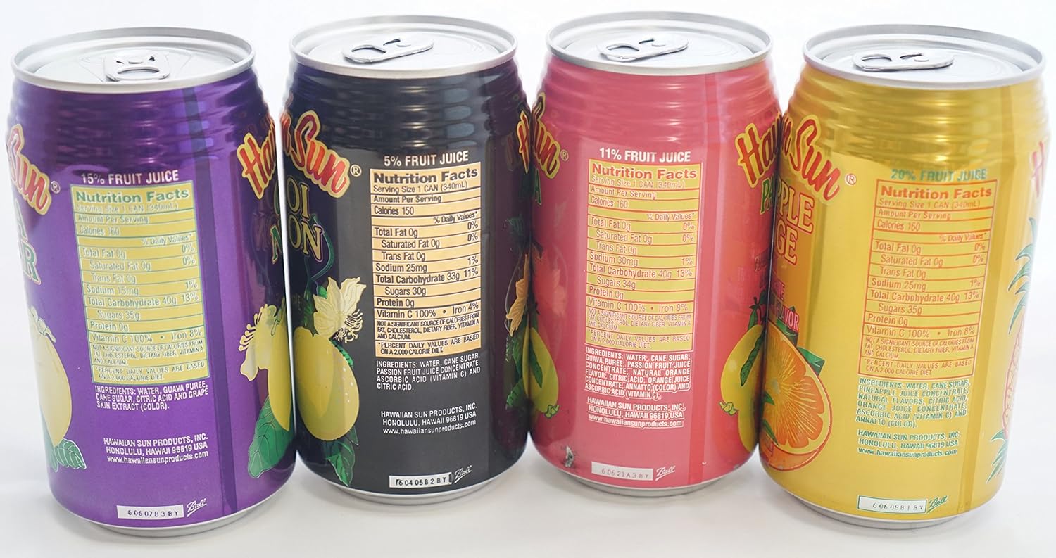 Hawaiian Sun Nectar Sampler Set of 4 cans (Pass-O-Guava,Pineapple-Orange,Lilikoi - Passion Fruit, Guava) The 4 best flavors!